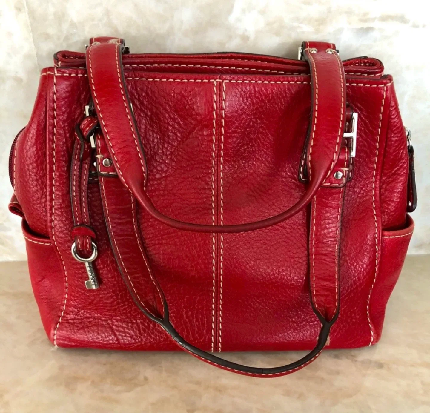 Fossil Red Leather Handbag Excellent Condition thumbnail