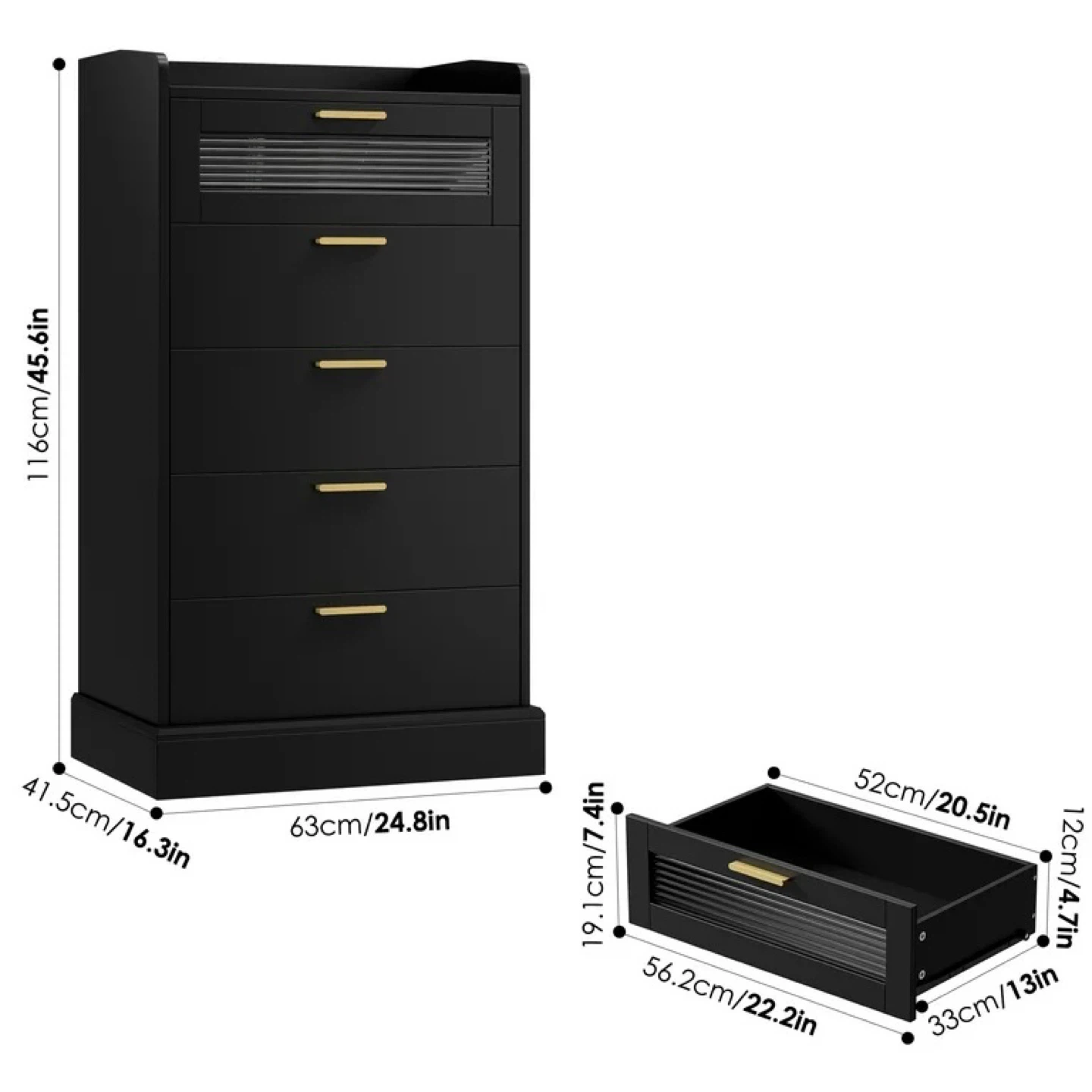 Black 5-Drawer Chest Dresser - photo 5