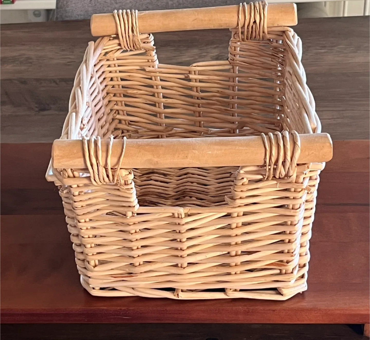 Wicker Basket with Wooden Handles. thumbnail