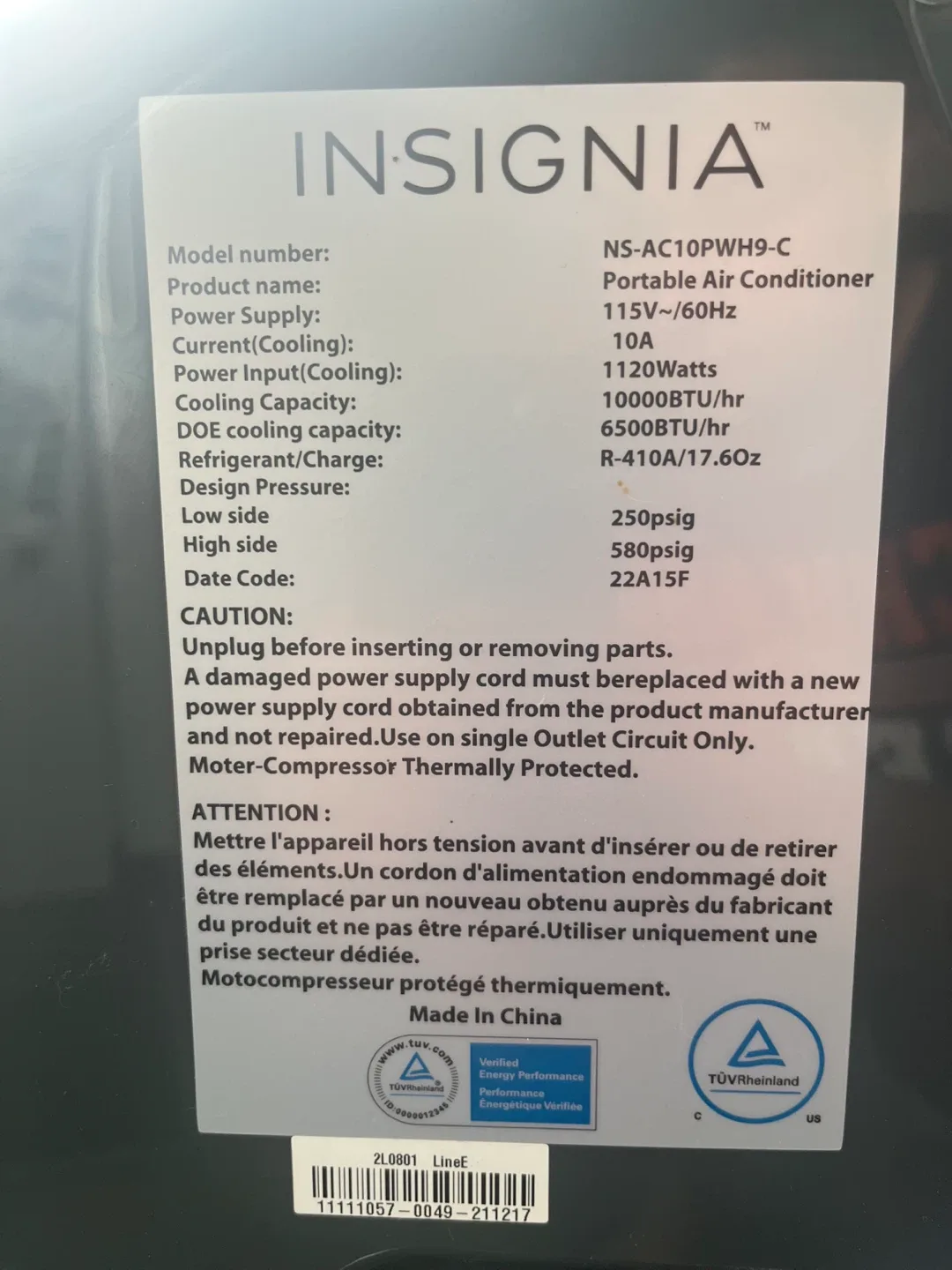 Insignia Portable Air Conditioner NS-AC10PWH9-C image indicator(3)