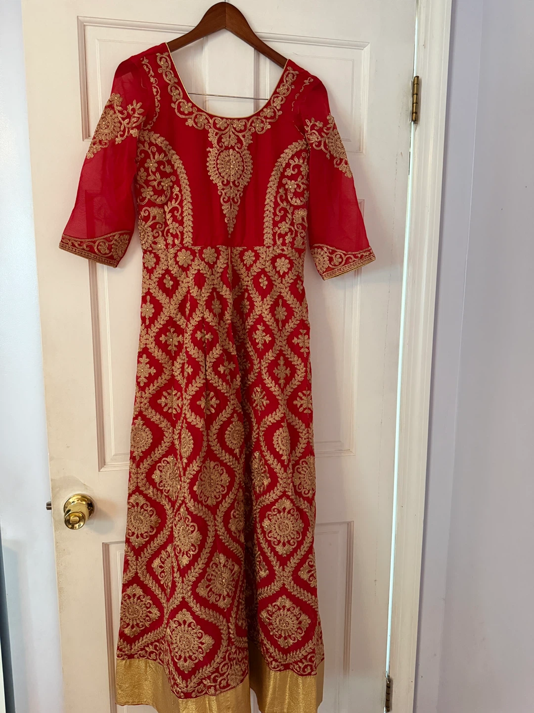 Red & Gold Embroidered Anarkali Dress - photo 2