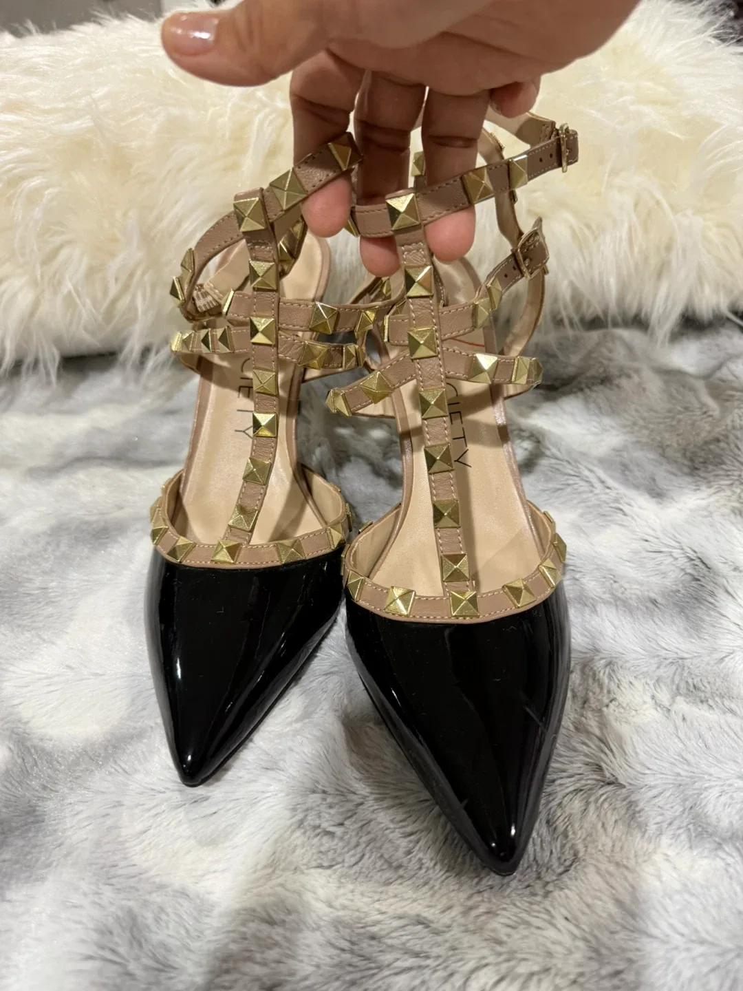 Sole Society Black & Nude Studded Heels - Size 9