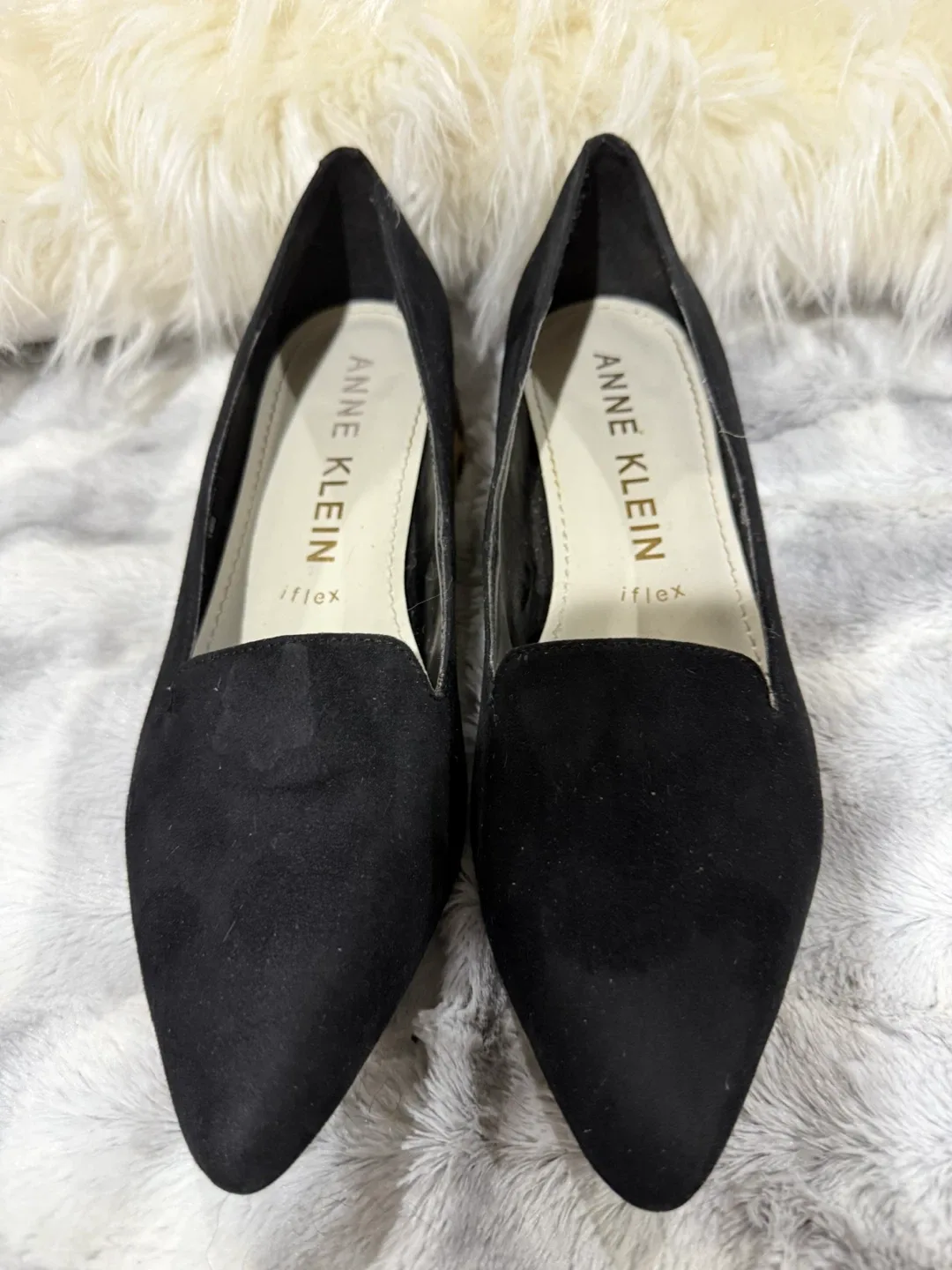 Anne Klein Black Suede Leopard Heel Shoes
