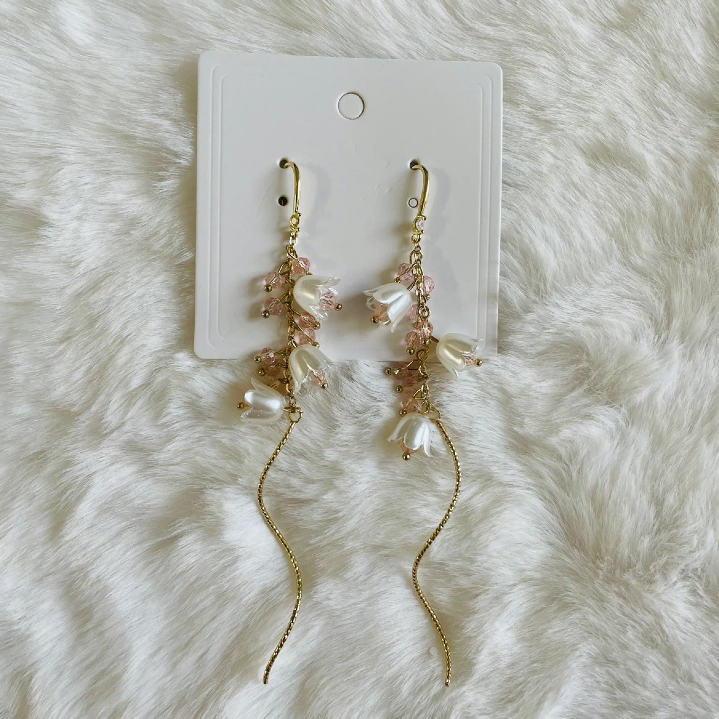 Lily of the Valley Dangle Earrings - Gold & White - photo 2