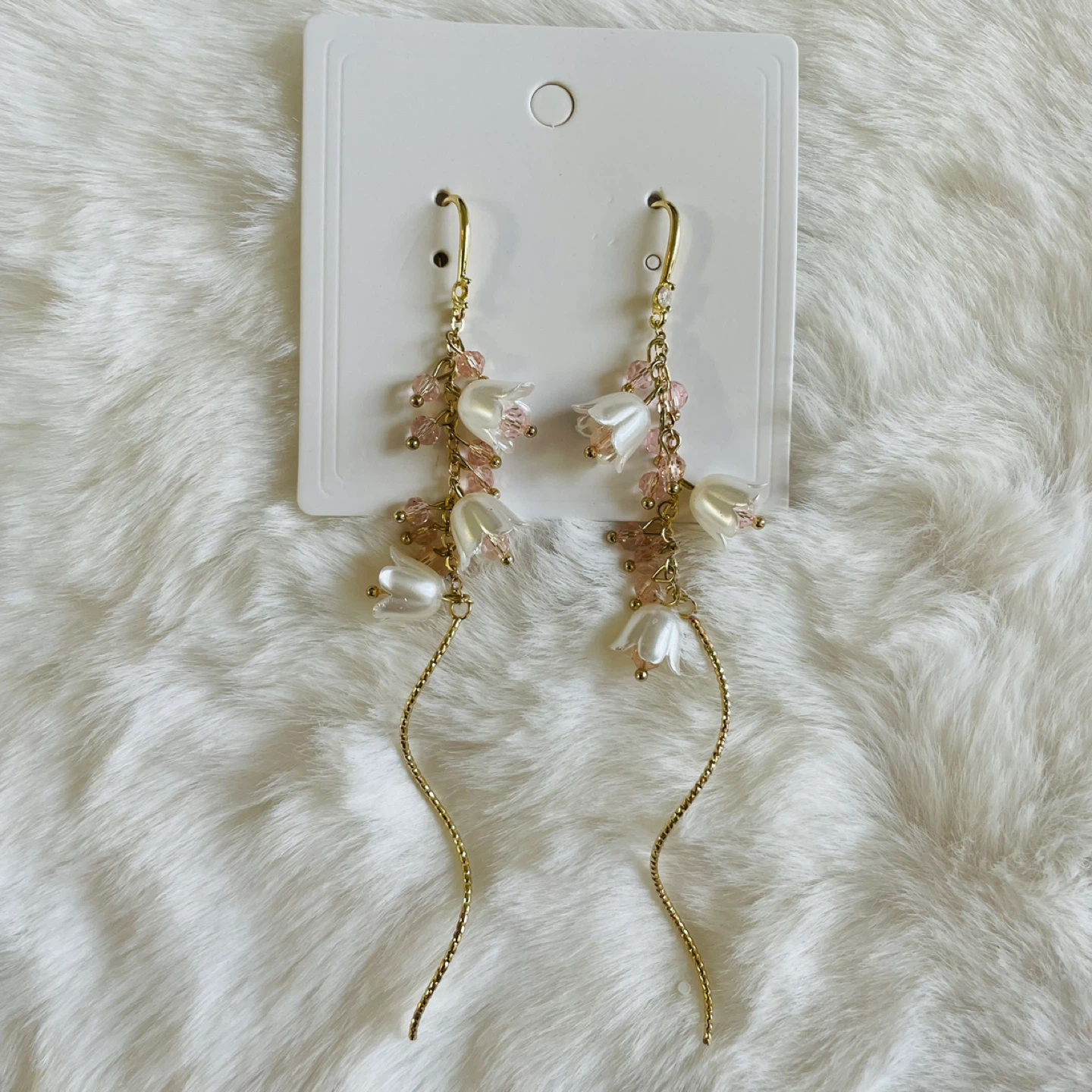 Lily of the Valley Dangle Earrings - Gold & White