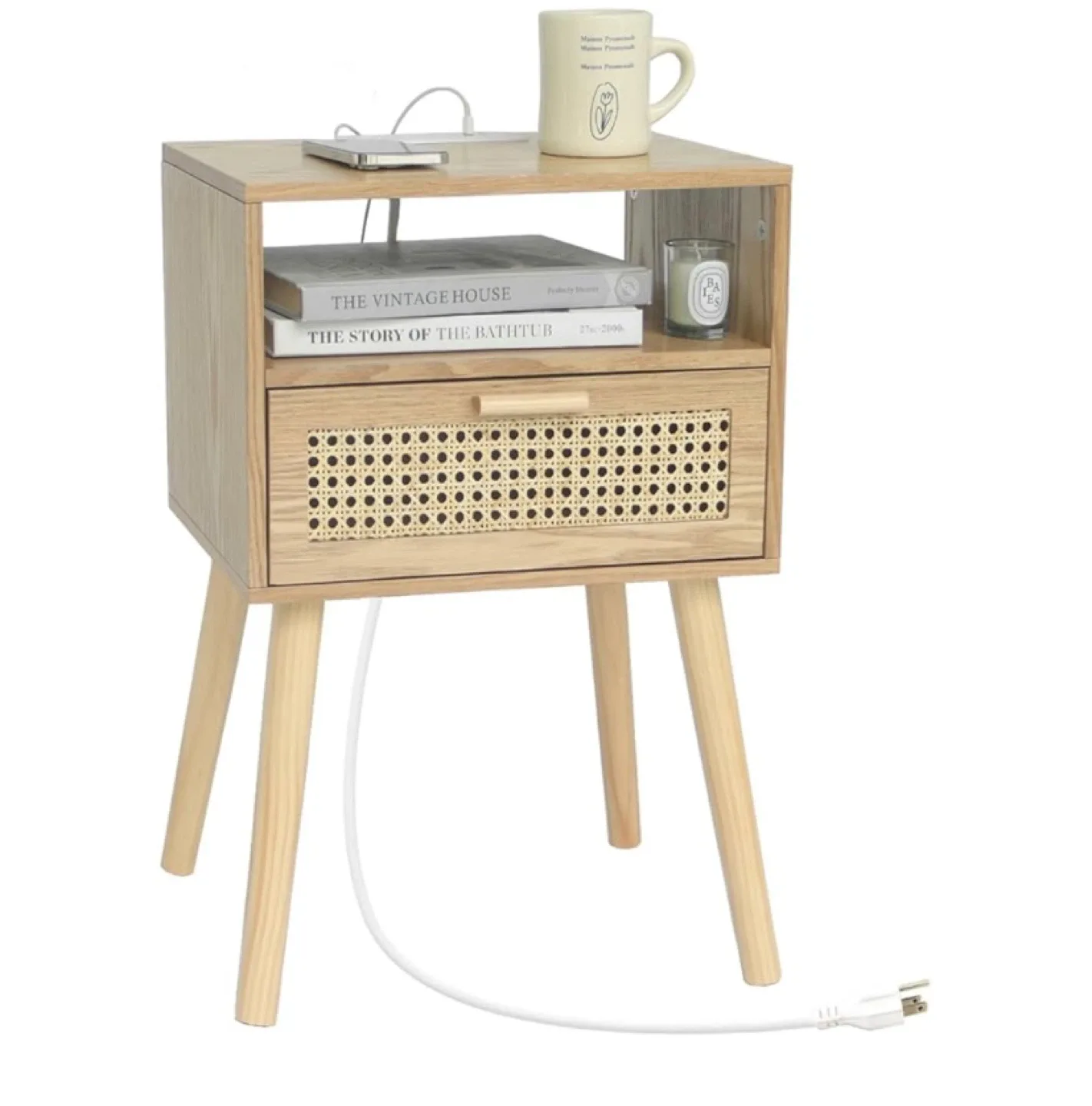 Wood Nightstand with USB Ports