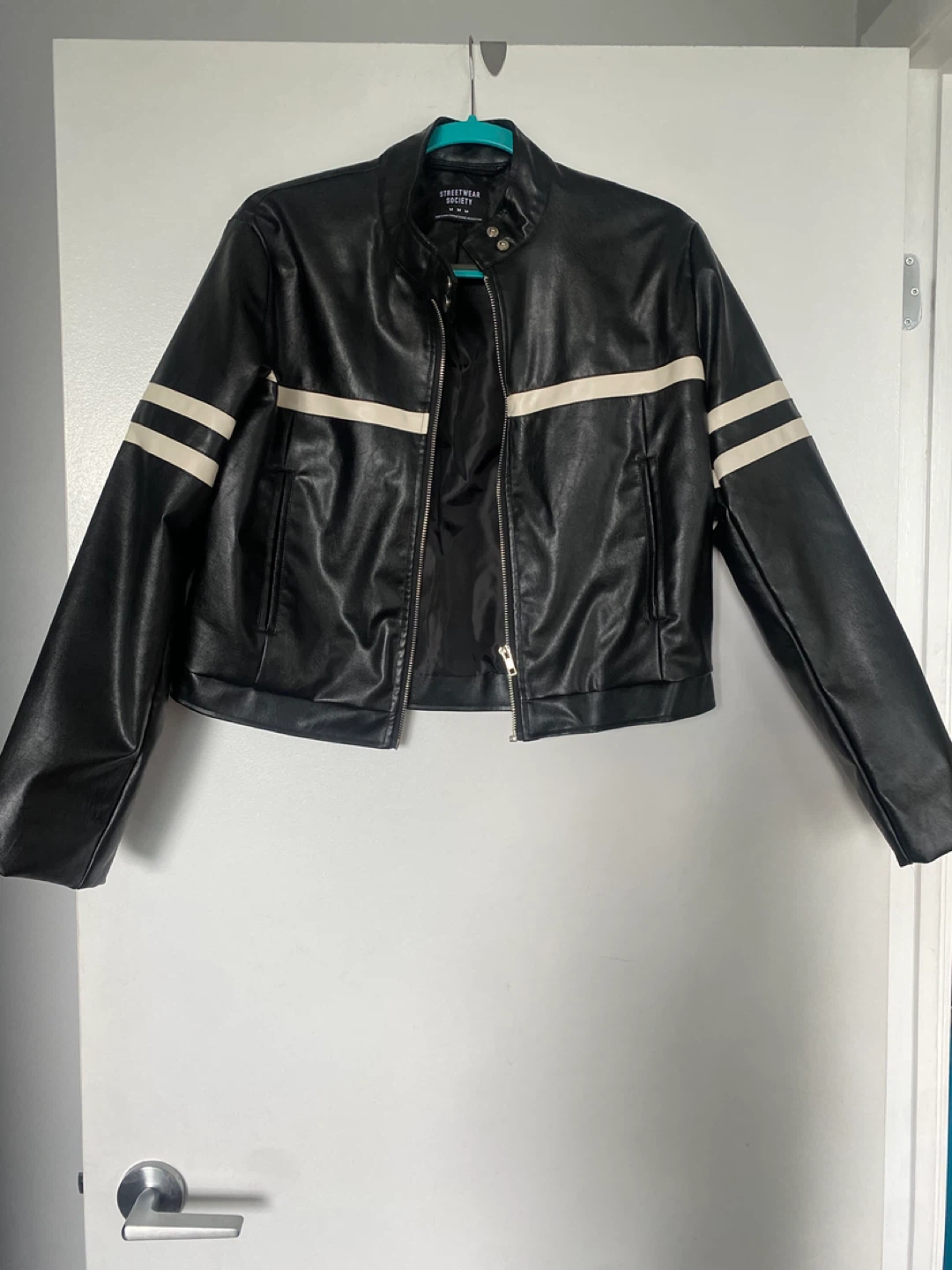 New Streetwear Society Faux Leather Moto Jacket - Black, Size M - photo 2