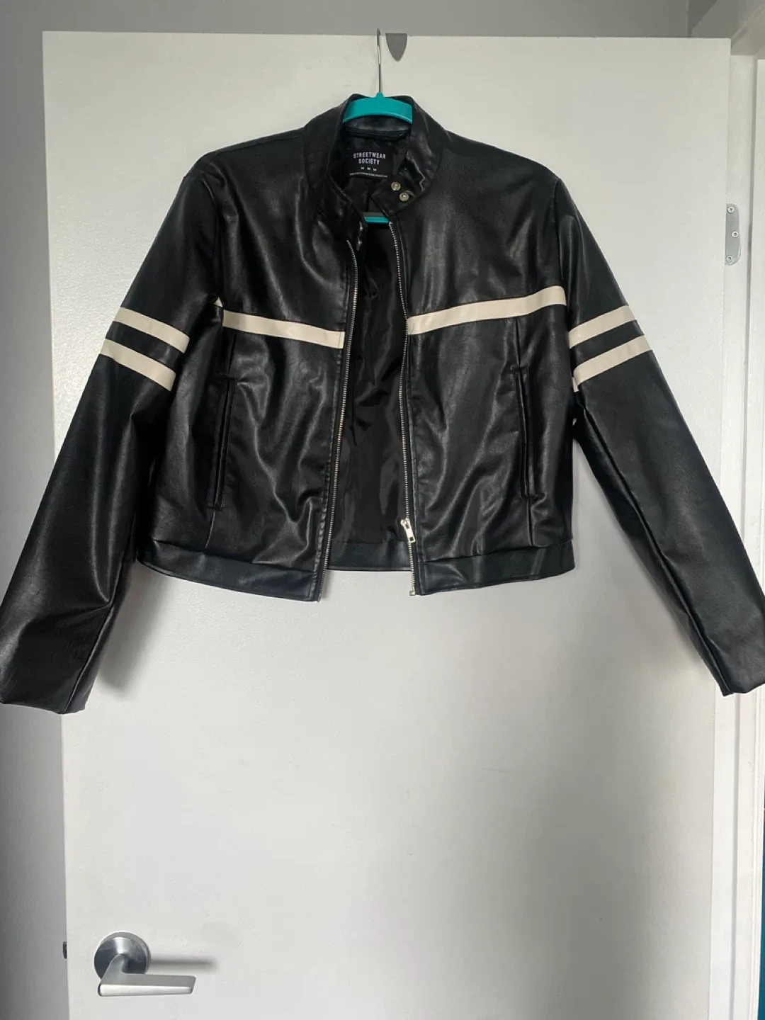 New Streetwear Society Faux Leather Moto Jacket - Black, Size M image indicator(2)