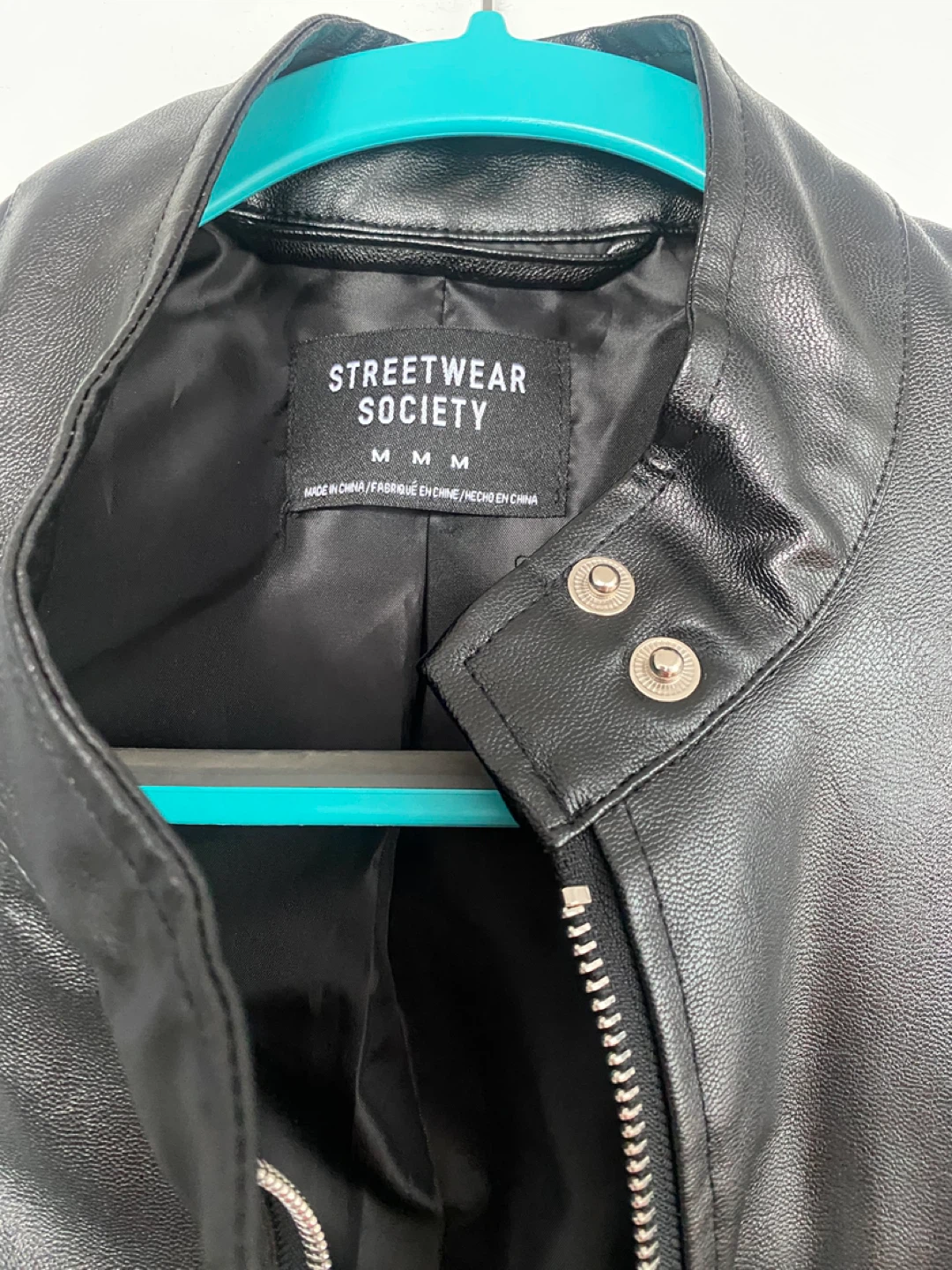New Streetwear Society Faux Leather Moto Jacket - Black, Size M - photo 4