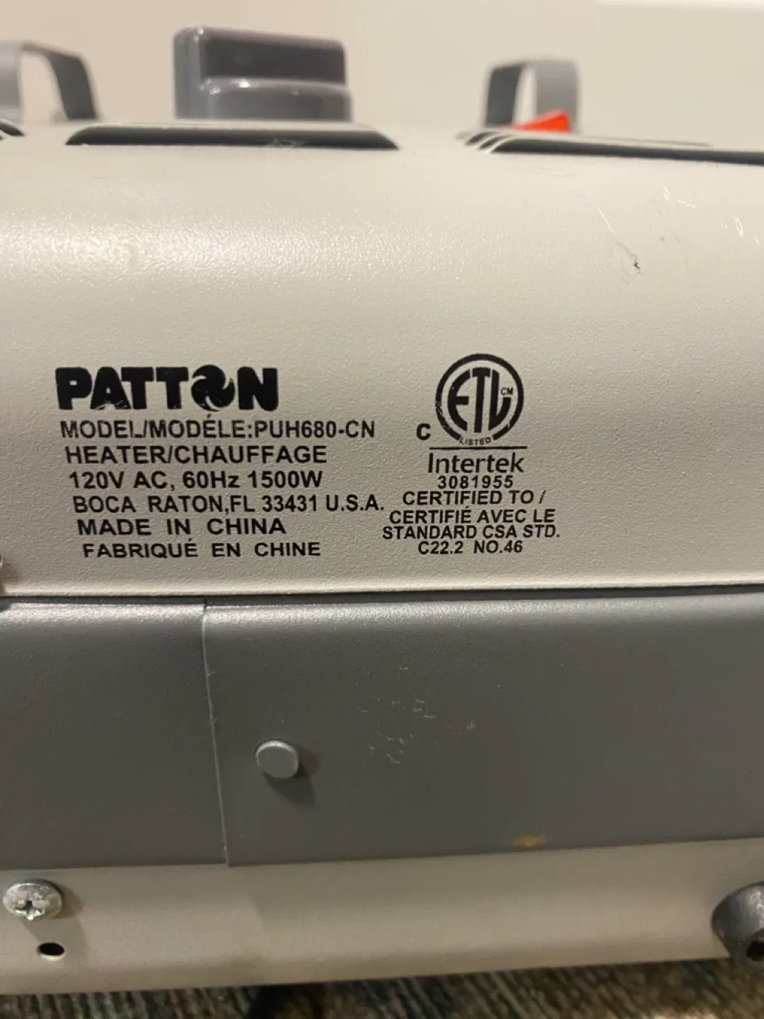 Patton PUH680-CN Heater - 1500W Space Heater image indicator(2)