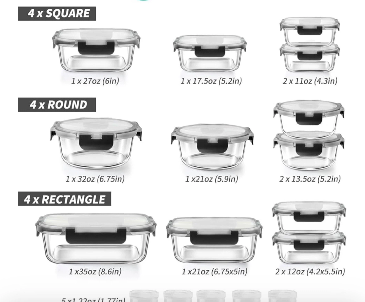 34pcs Leakproof Thick Glass Food Storage Containers (orig. $55) - photo 3
