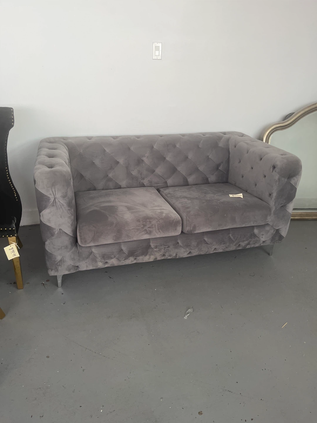 Grey Tufted Loveseat Sofa