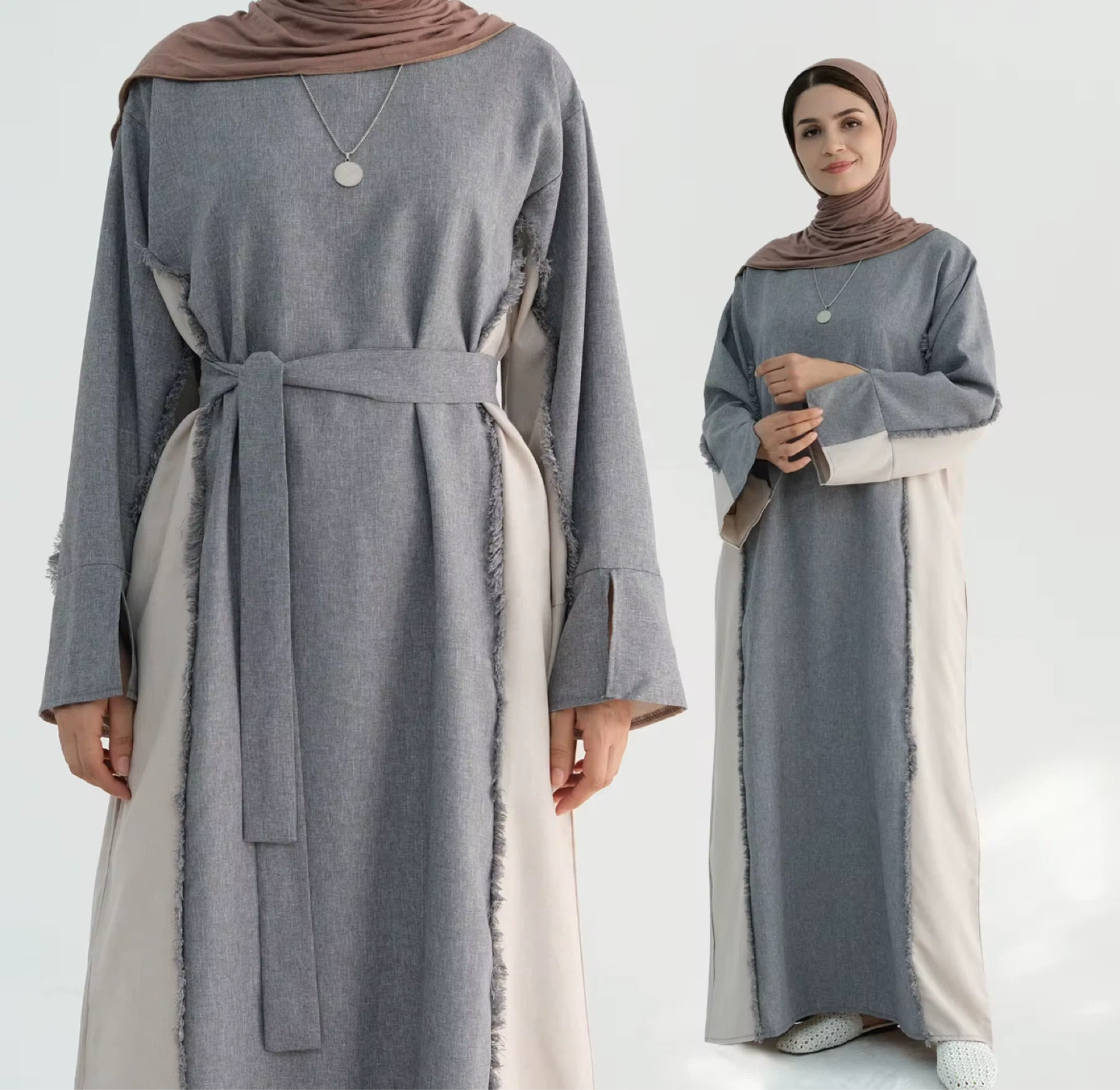 Linen abaya with belt - photo 3