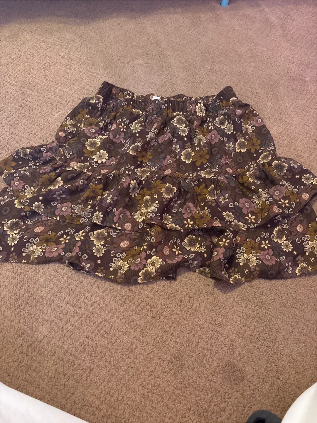 Floral Tiered Mini Skirt - Brown thumbnail