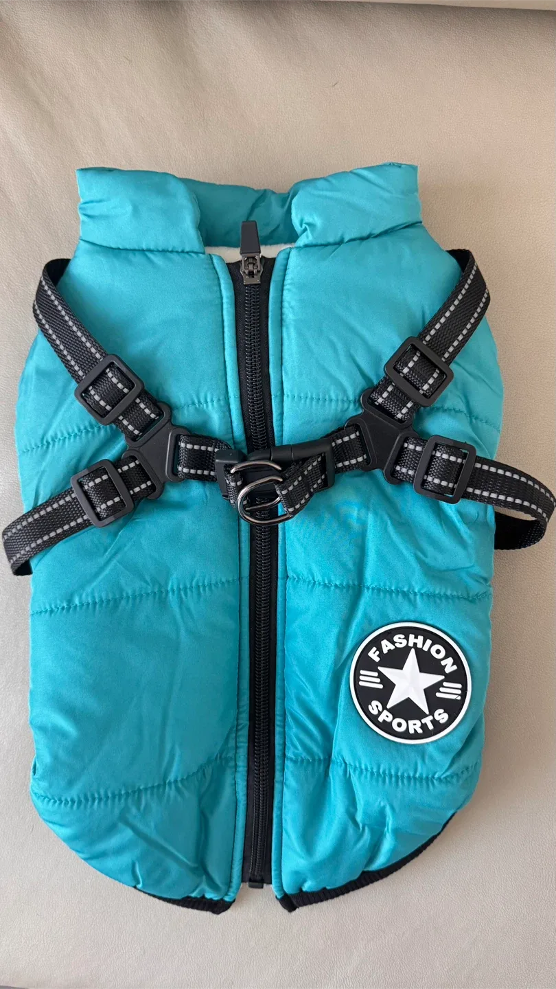 Teal Dog Winter Coat with Harness - Small image indicator(2)