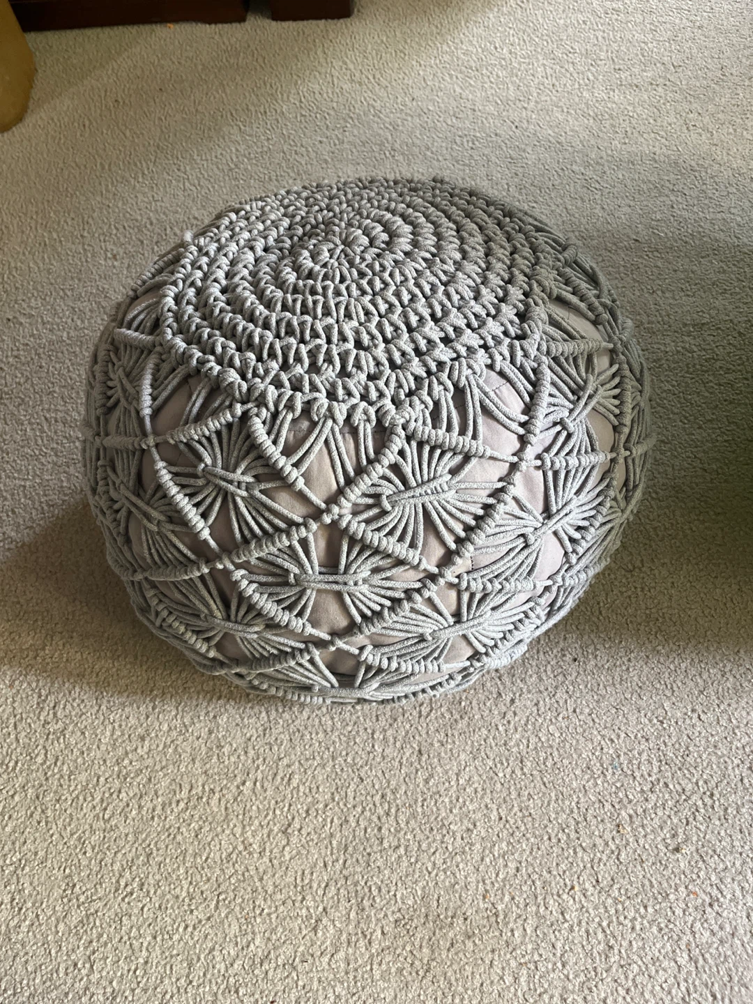Grey Macrame Pouf