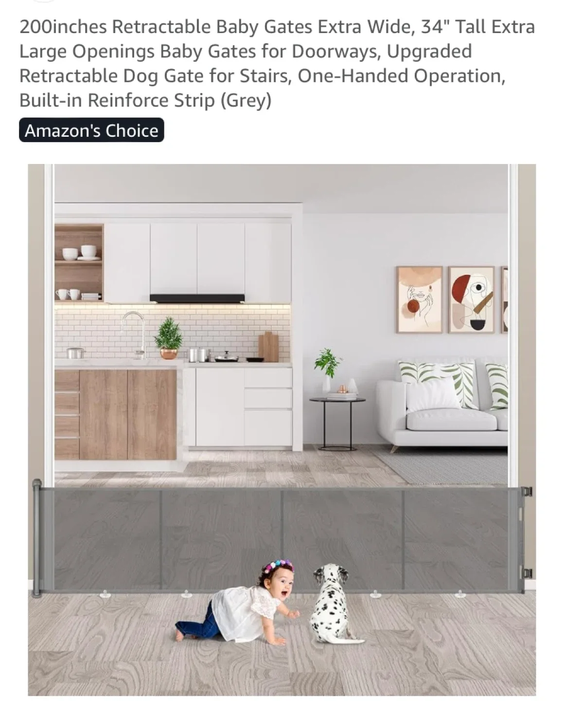 New Extra Wide Retractable Baby Gate 200” x 34” Grey thumbnail
