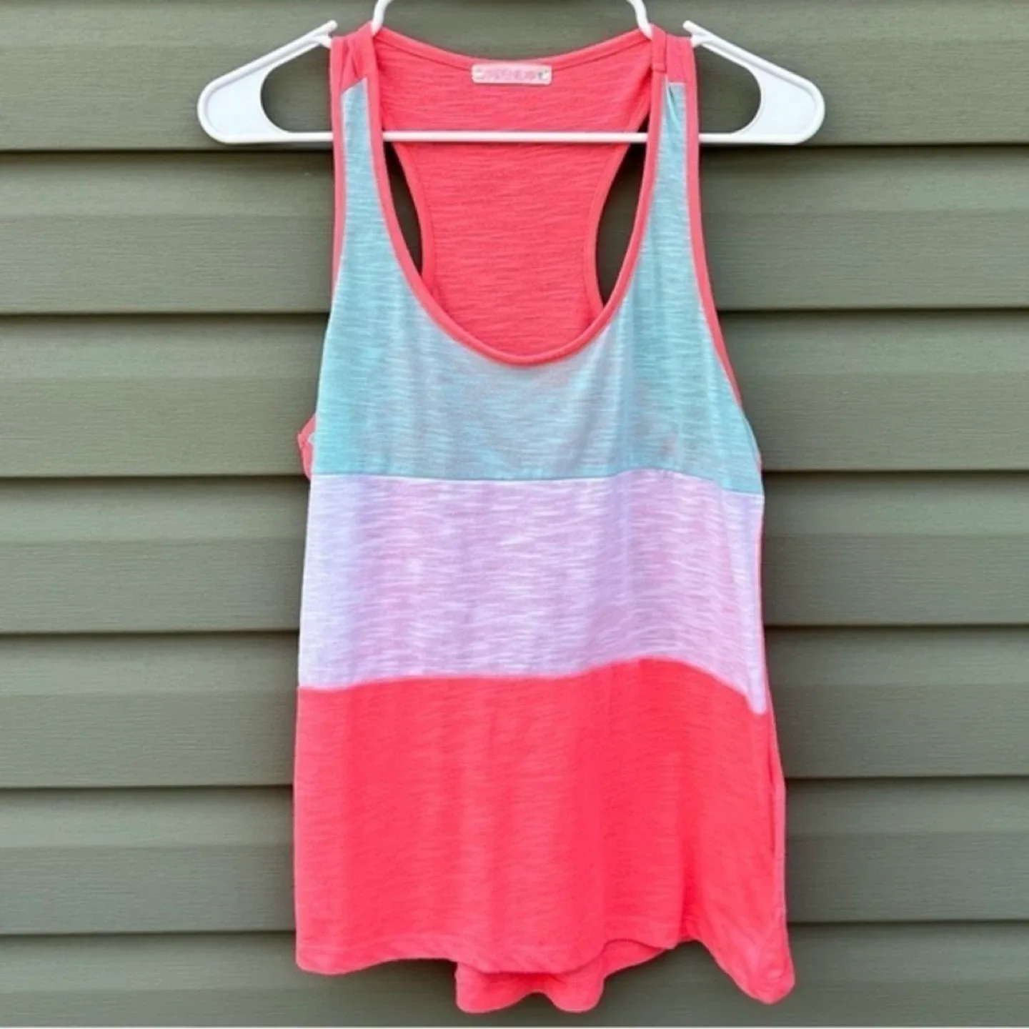 Ardene Neon Colorblock Slub Knit Racerback Tank Top Size L thumbnail