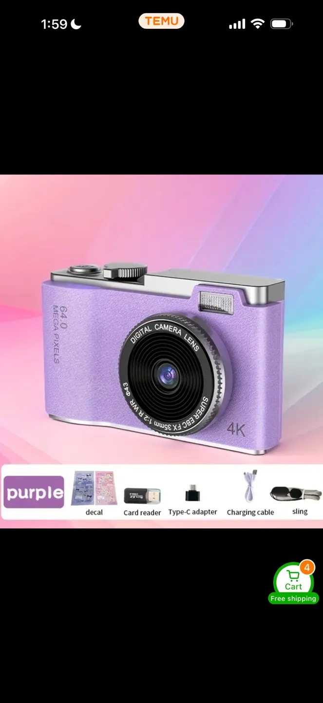 New Purple 64.0 Mega Pixels 4K Digital Camera thumbnail