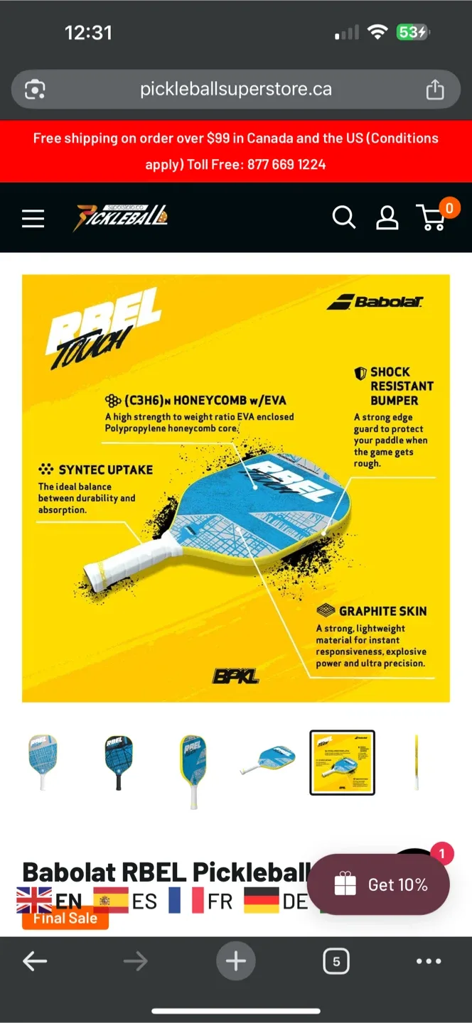 Selkirk Invikta Vanguard Pickleball Paddle & Babolat Rebel Touch image indicator(6)