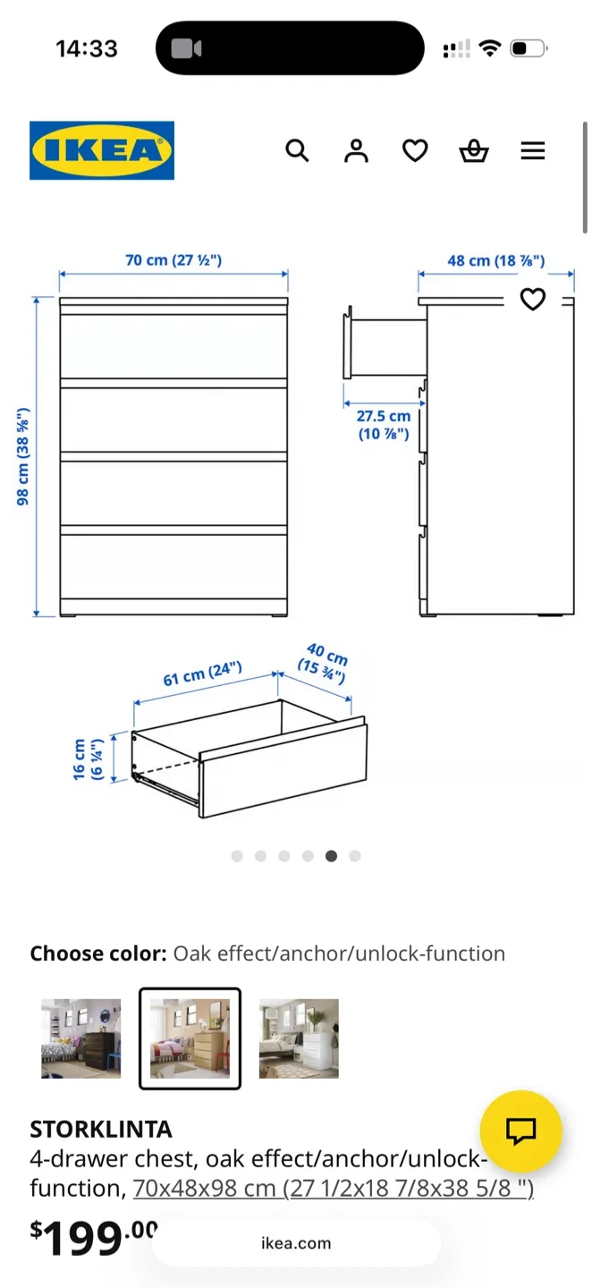 IKEA STORLINTA 4-Drawer Chest - Oak Effect image indicator(3)