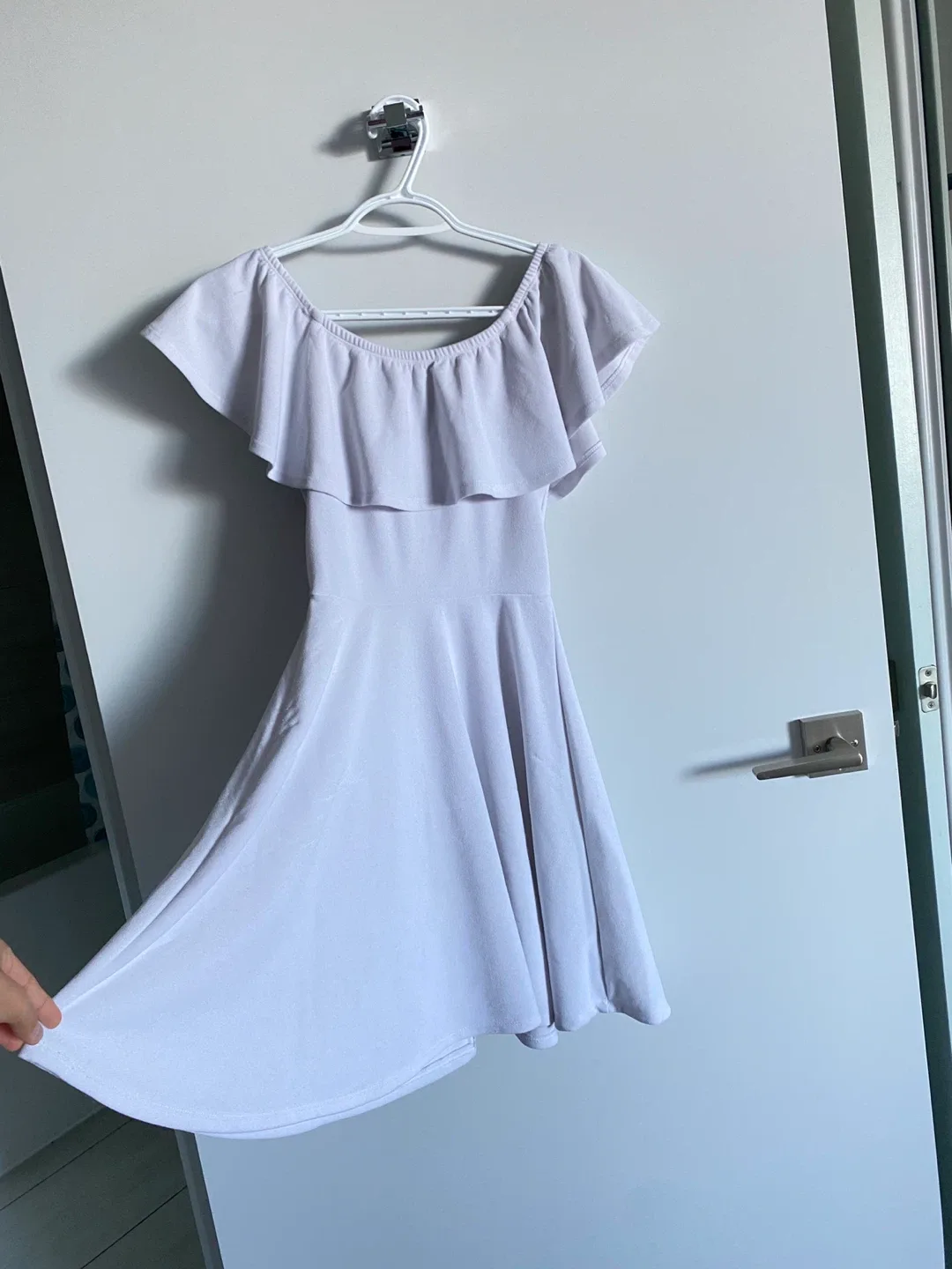 White Off-the-Shoulder Skater Flare Dress image indicator(3)