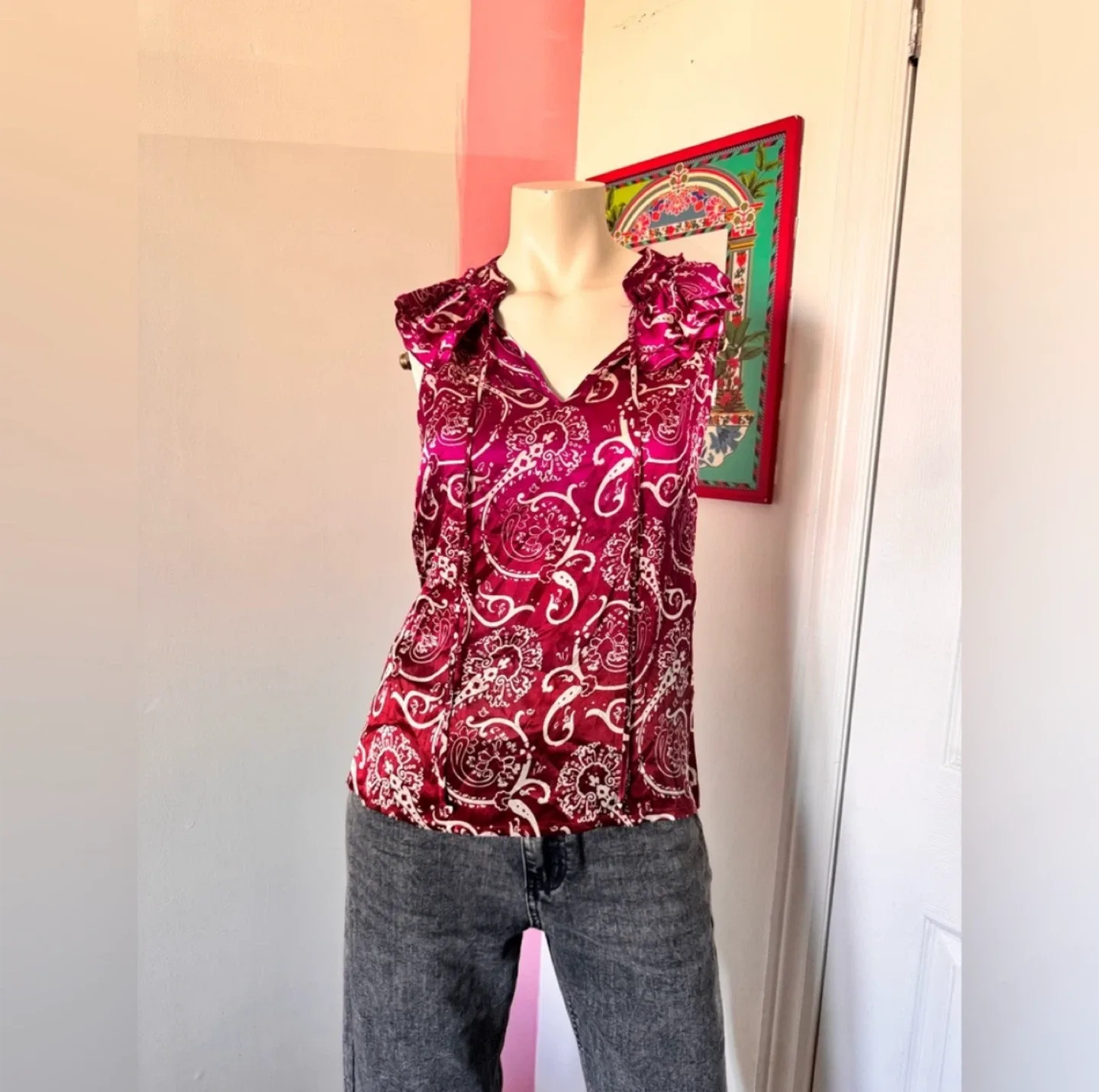 Pink and white Kenar silk blouse thumbnail