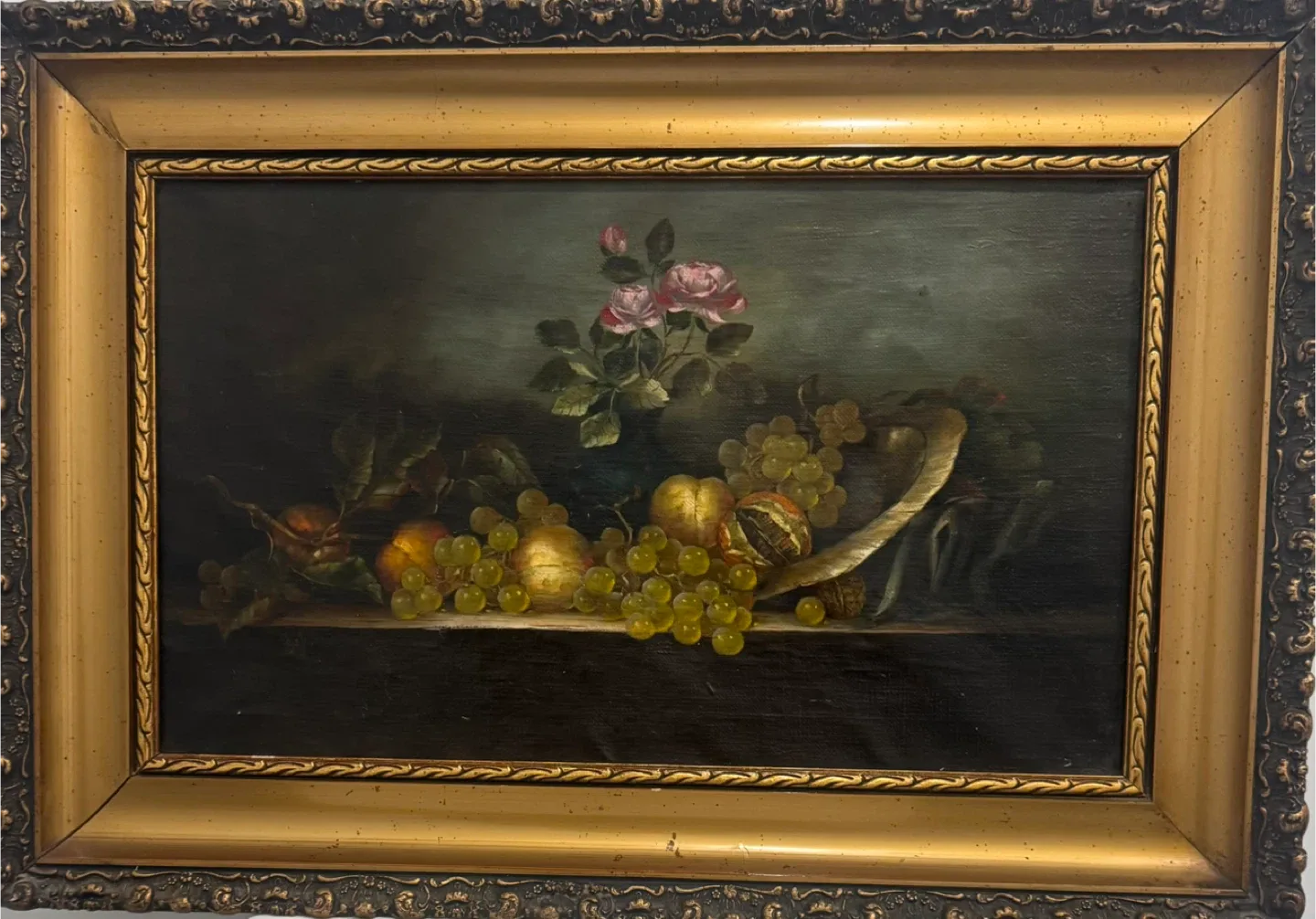 Vintage Fruit and Flower Still Life Painting thumbnail