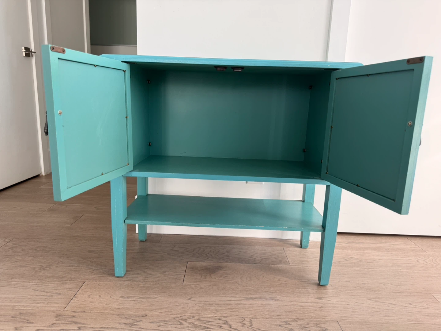 Retro Teal Wooden Cabinet with Mirrored Doors - photo 5