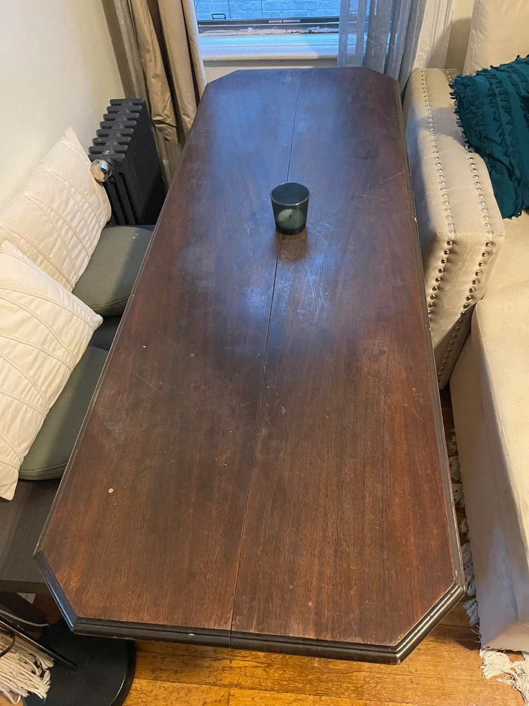 Antique Dark Wood Dining Table with bench image indicator(2)