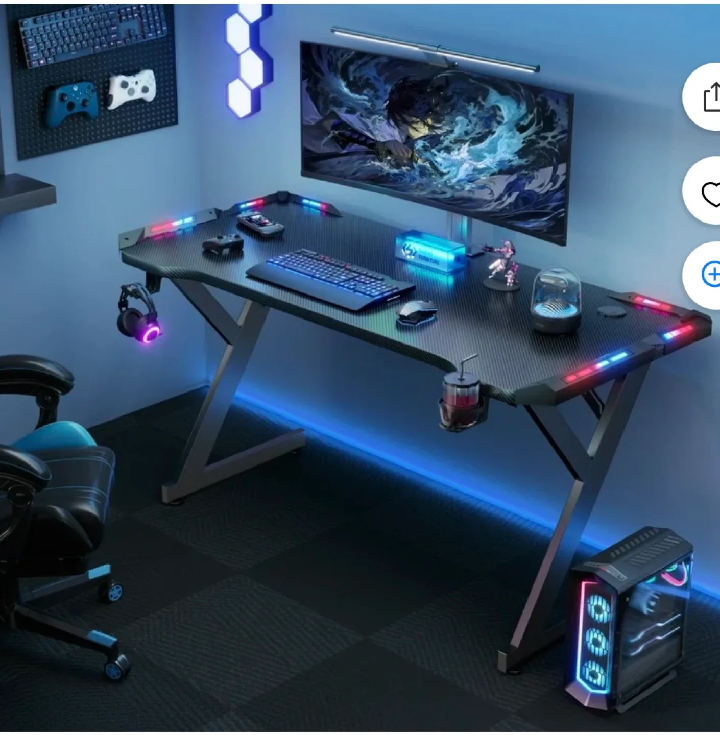 40 inch Gaming Desk with LED Lights image indicator(4)