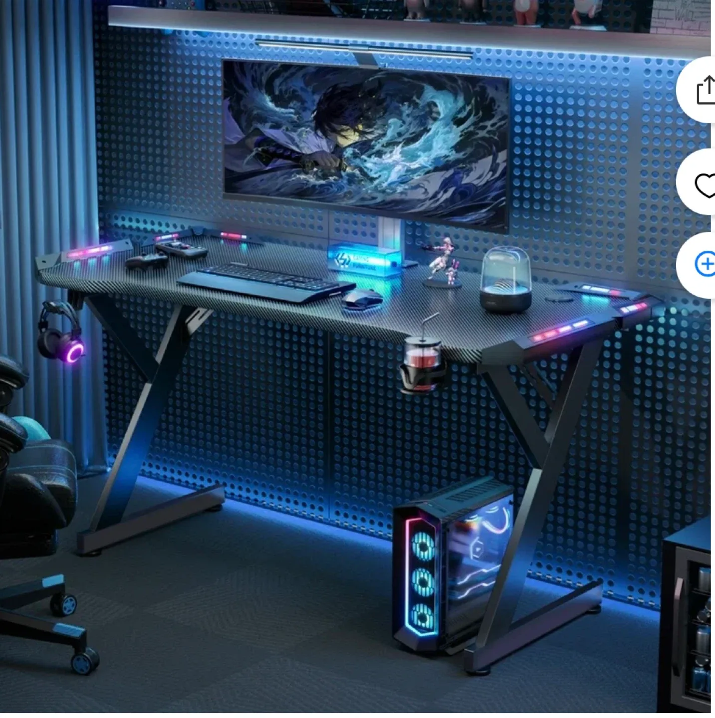 40 inch Gaming Desk with LED Lights image indicator(5)