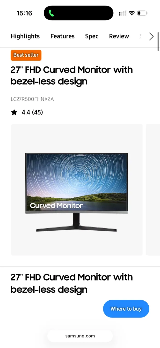 Samsung 27" FHD Curved Monitor - LC27R500FHNXZA image indicator(5)