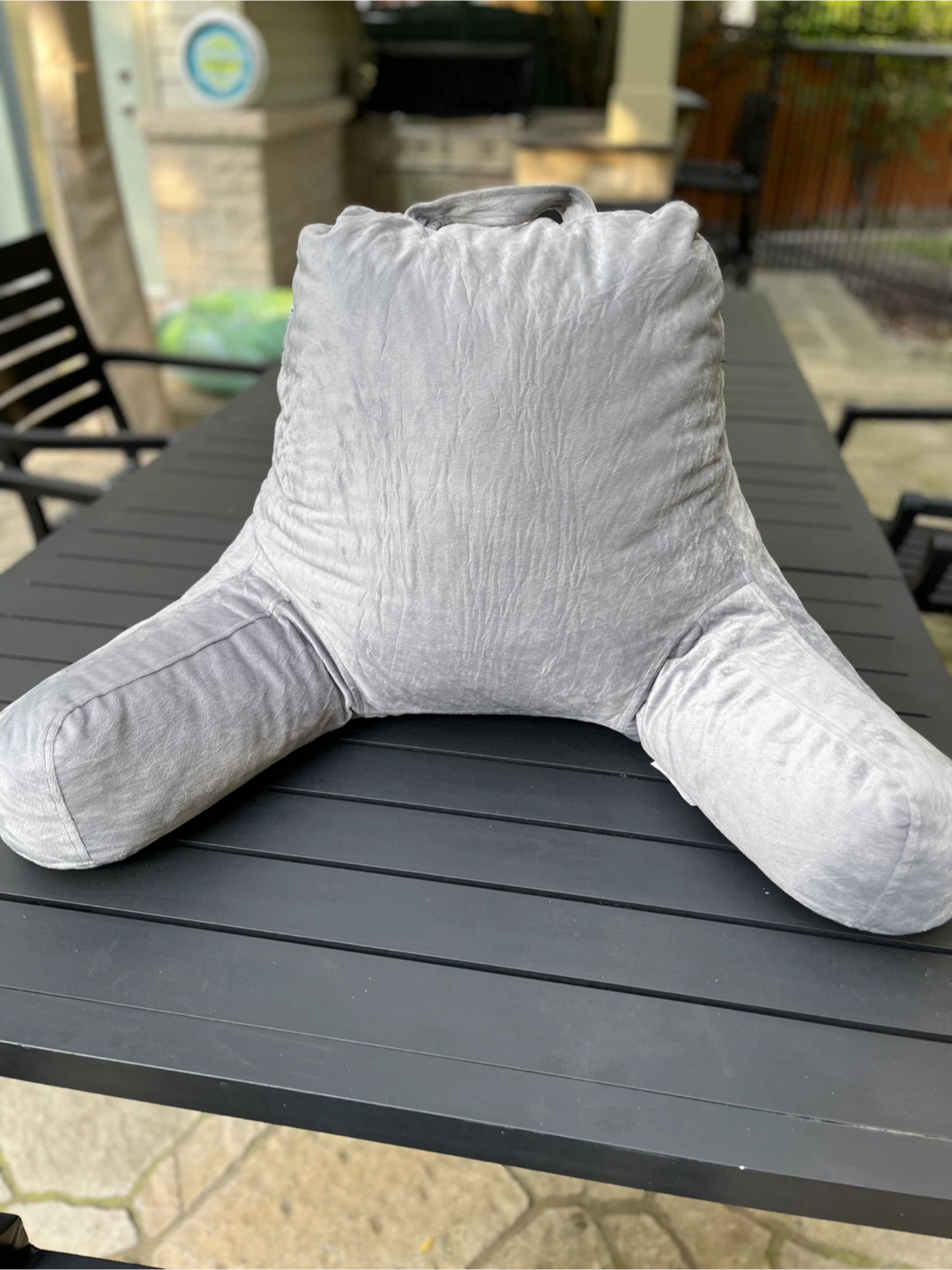 Grey Plush Reading Pillow /Bed Rest Support Pillow