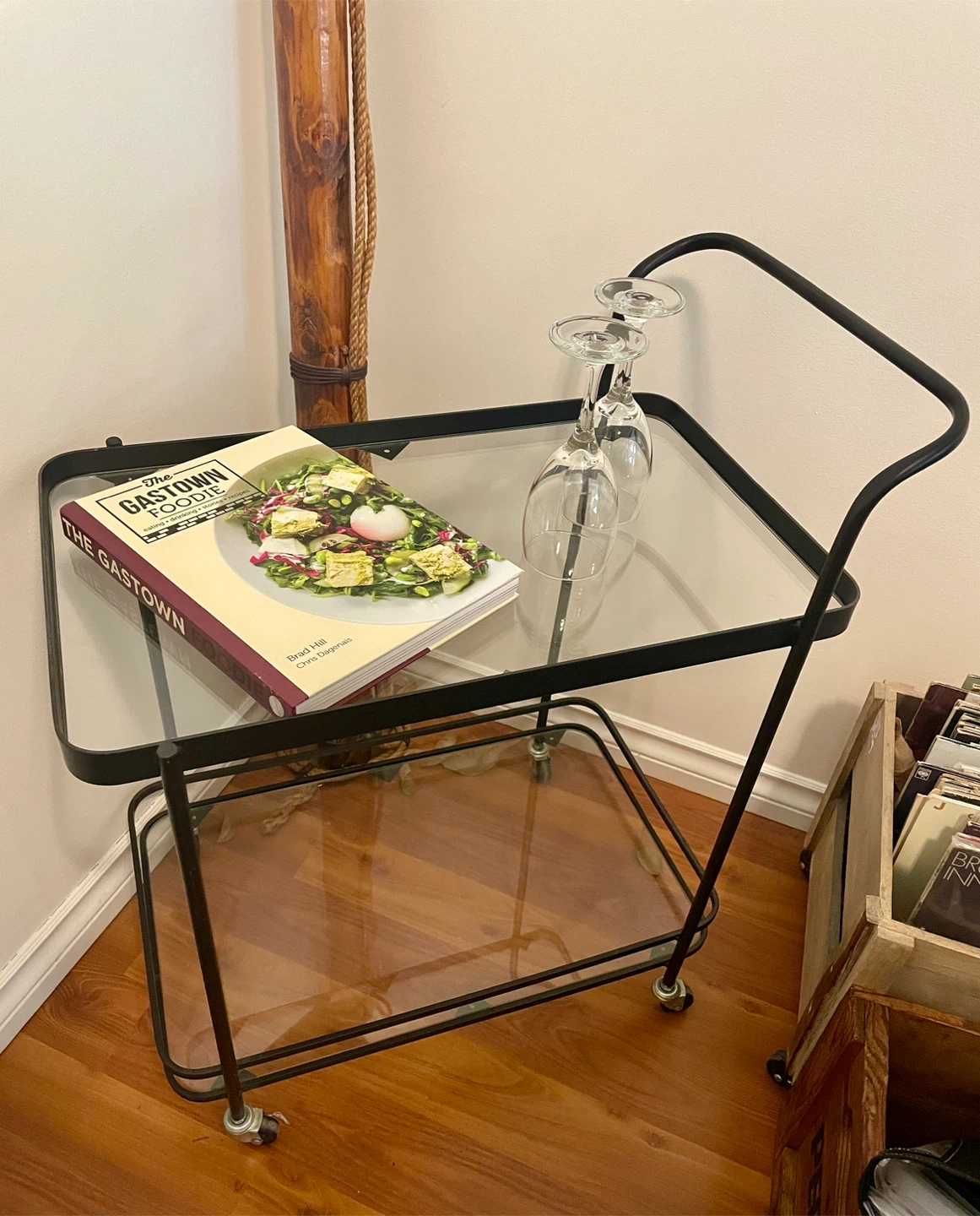 Black Metal & Glass Bar Cart