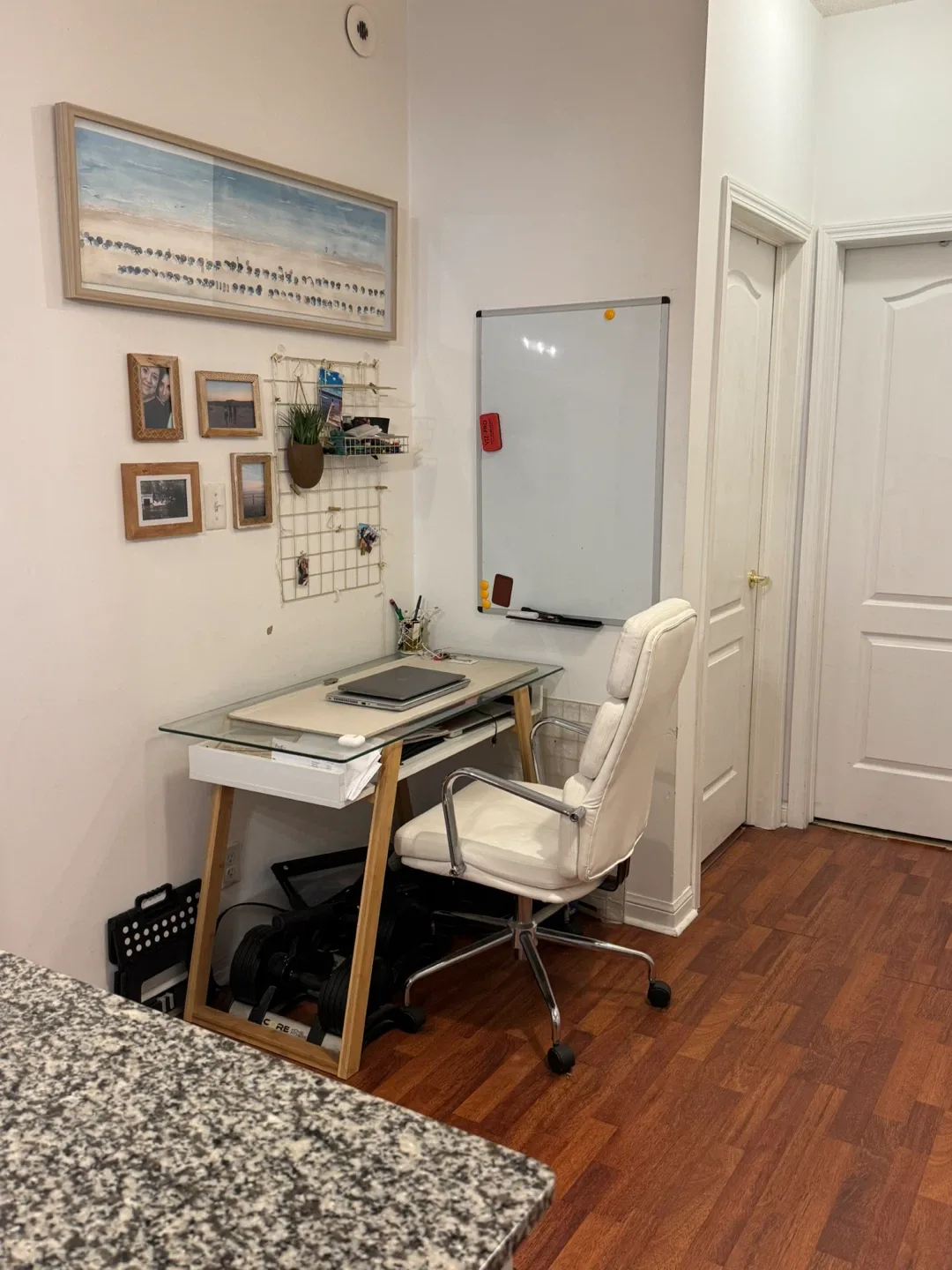 Desk with Glass Top and White Office Chair thumbnail