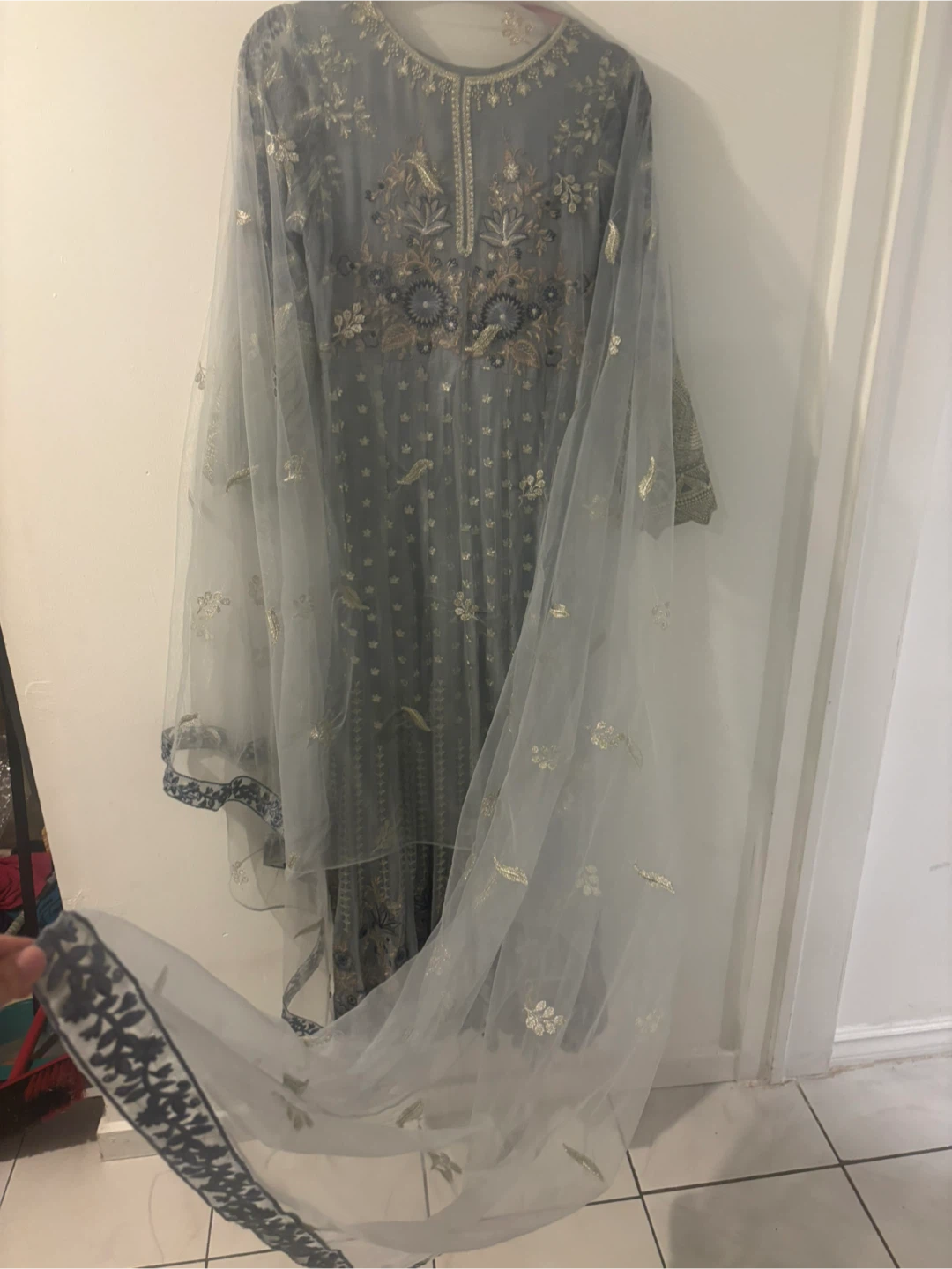 Embroidered Grey Anarkali Dress - photo 2