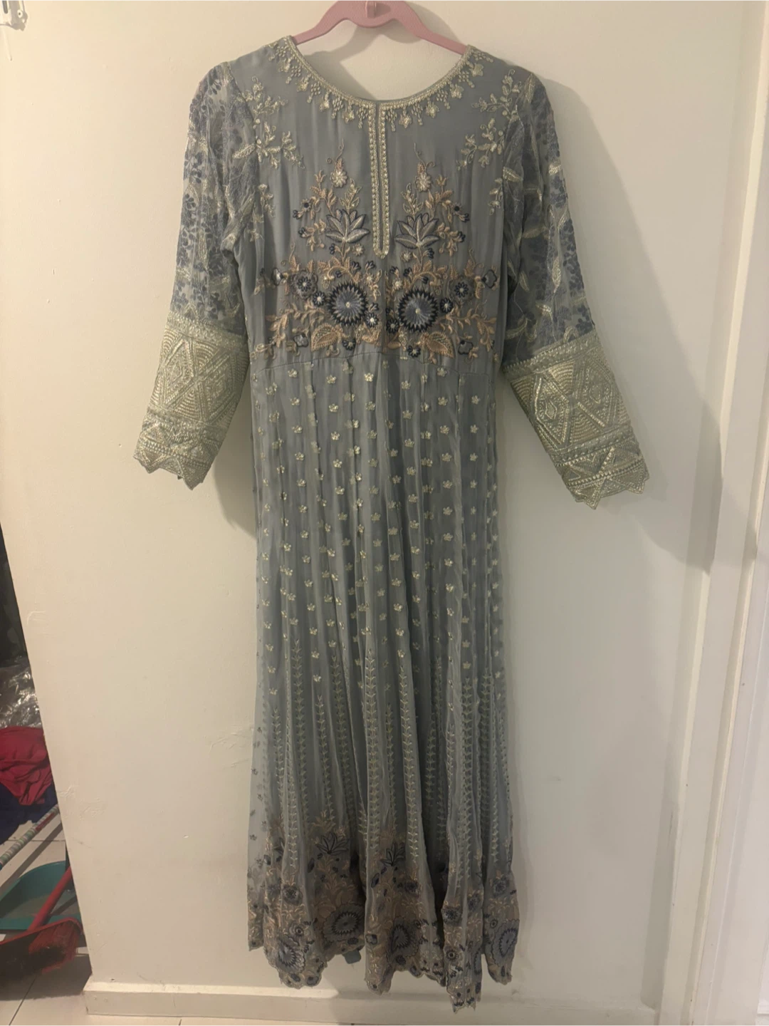 Embroidered Grey Anarkali Dress