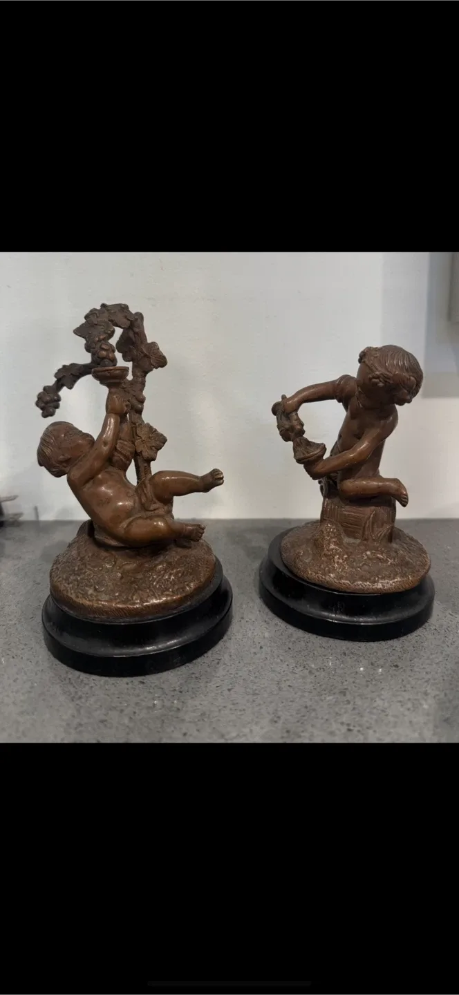 Antique Bronze Cherub Figurines - Set of Two thumbnail