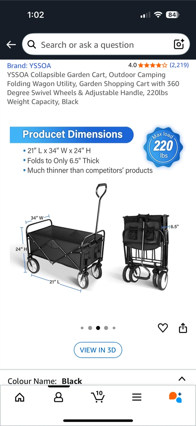 YSSOA Collapsible Garden Cart - Black - photo 2