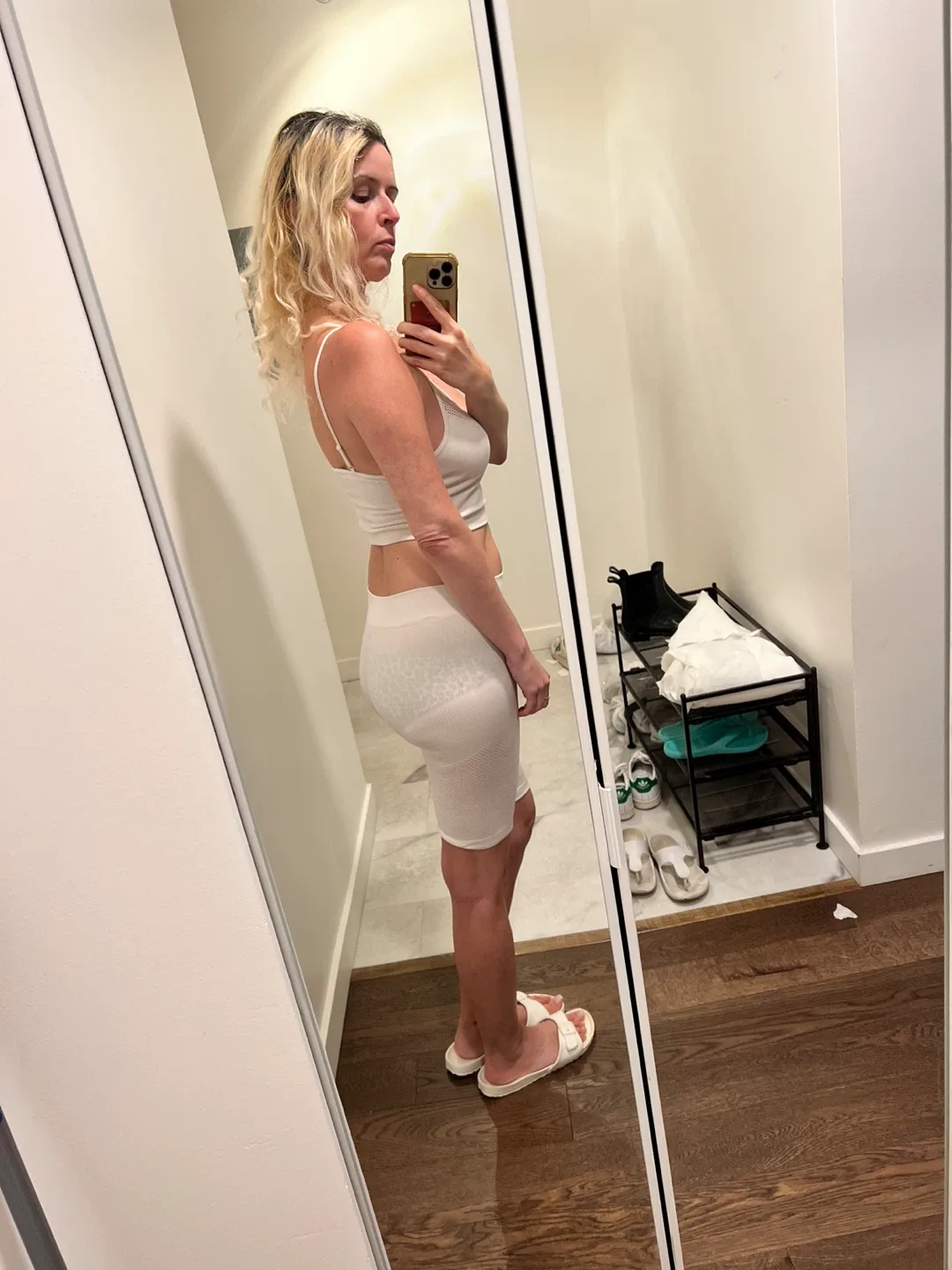 Top and bike shorts white gym sport set image indicator(3)