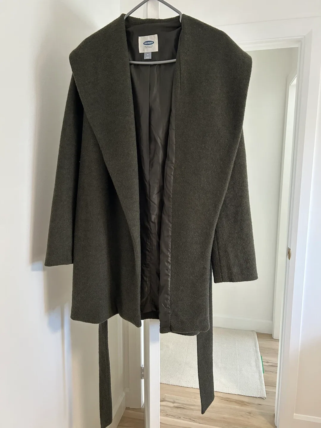 Old Navy Olive Green Belted Coat - Size M thumbnail