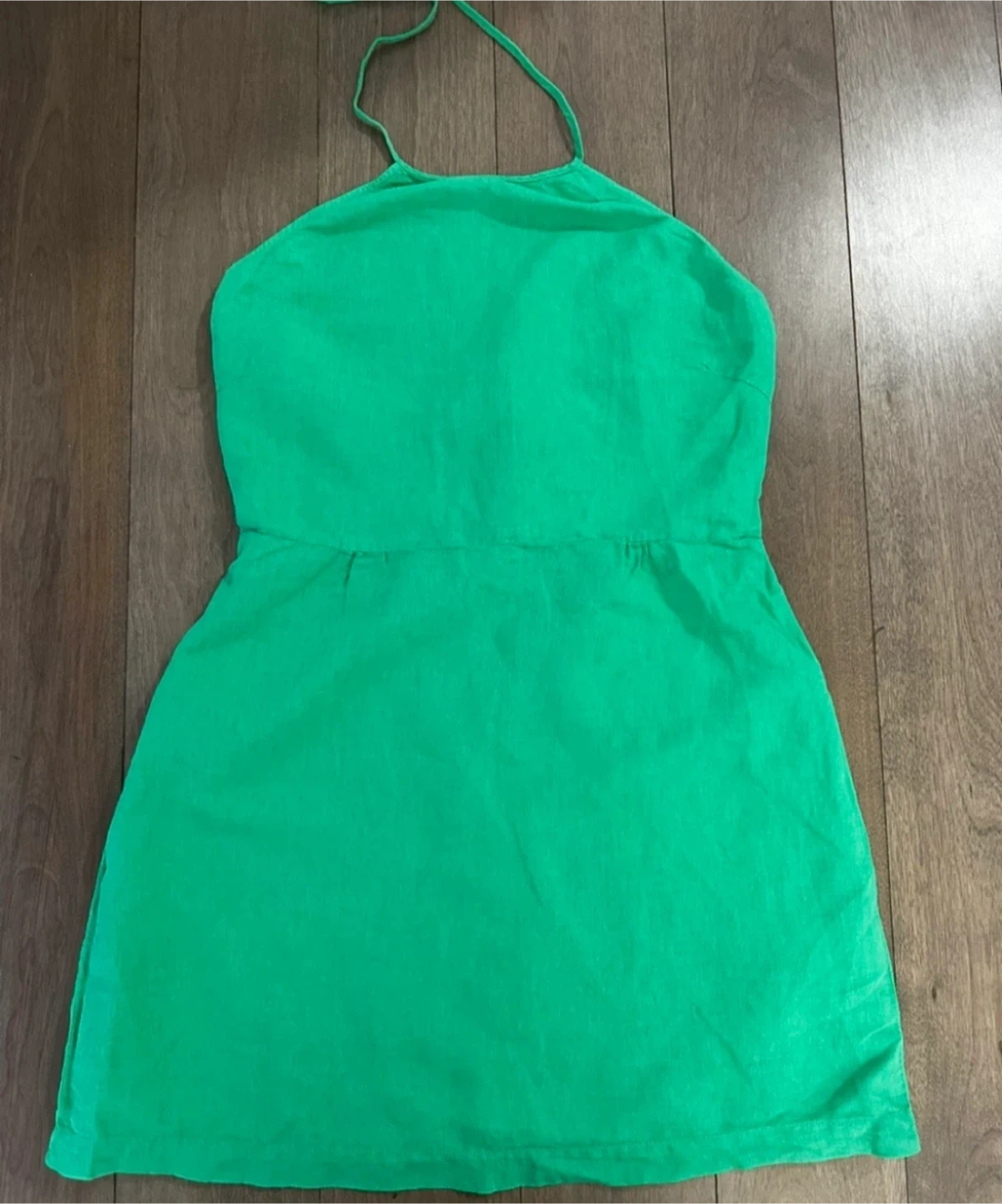 Zara Linen Blend Green Halter Dress