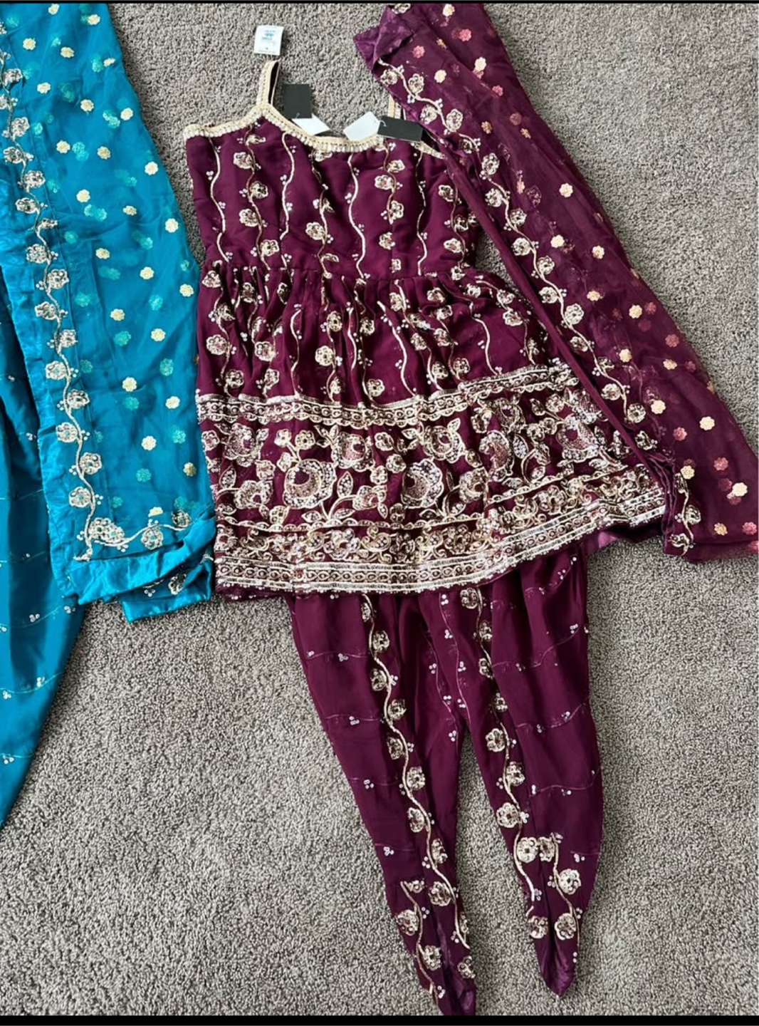 Patiala shalwar style suit- Maroon & Blue