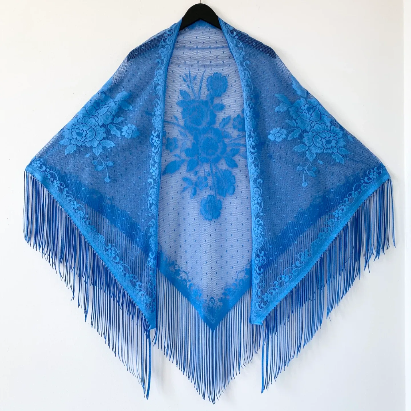Vintage Triangle Lace Fringe Shawl / Scarf thumbnail