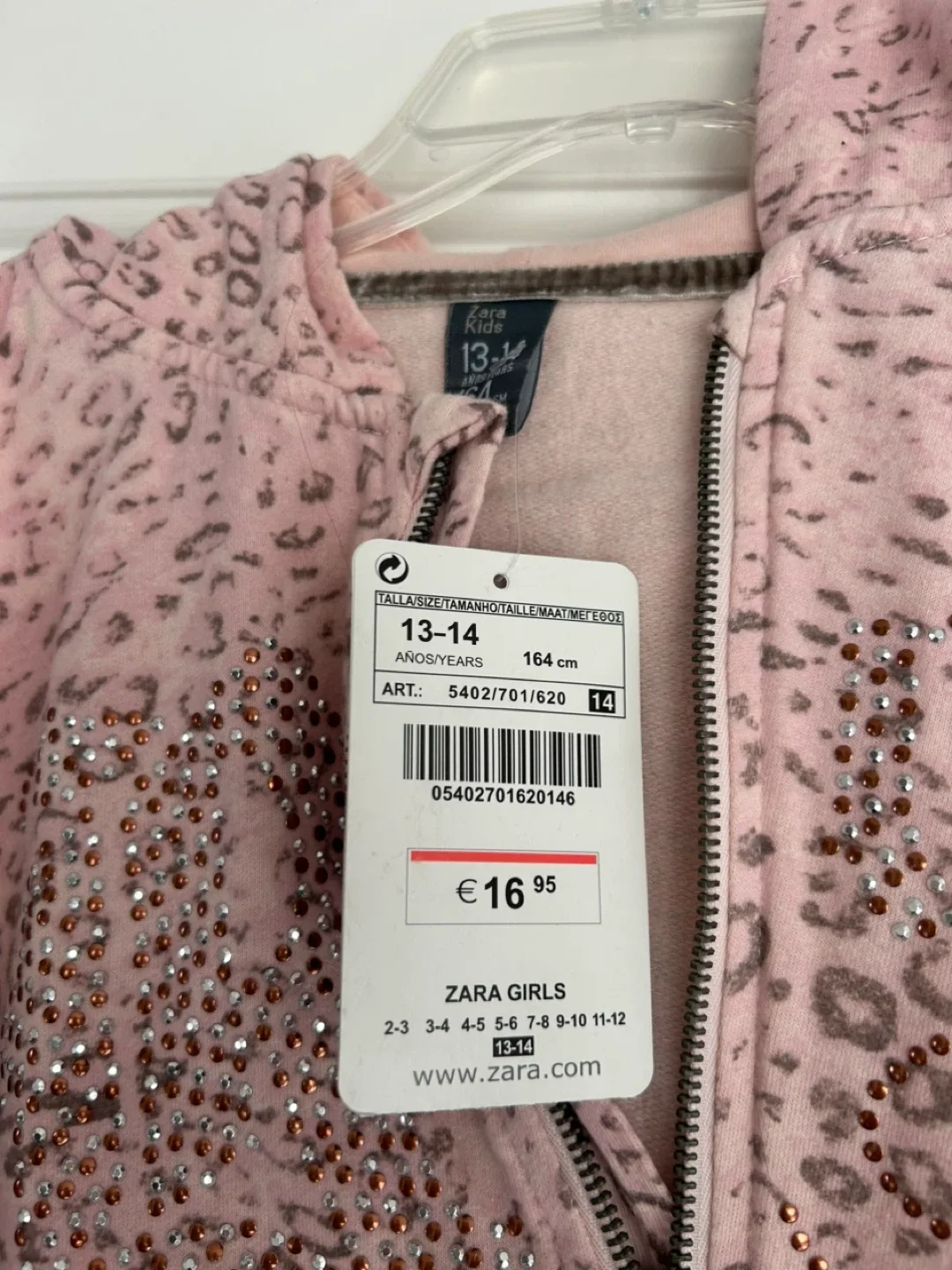 Zara Girls Pink Leopard Print Hoodie, Size 13-14 image indicator(3)