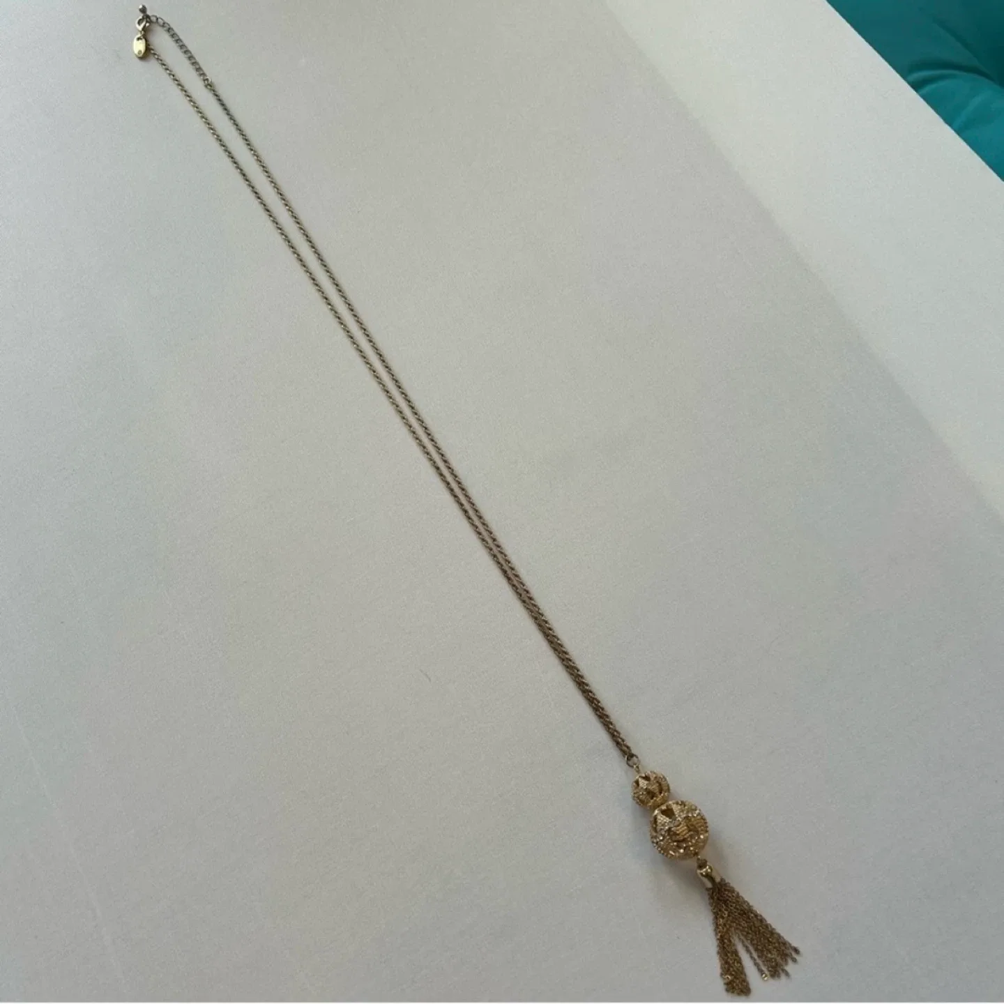 Lily Morgan Long Gold Chain Necklace Tassel Rhinestone Pendant image indicator(2)