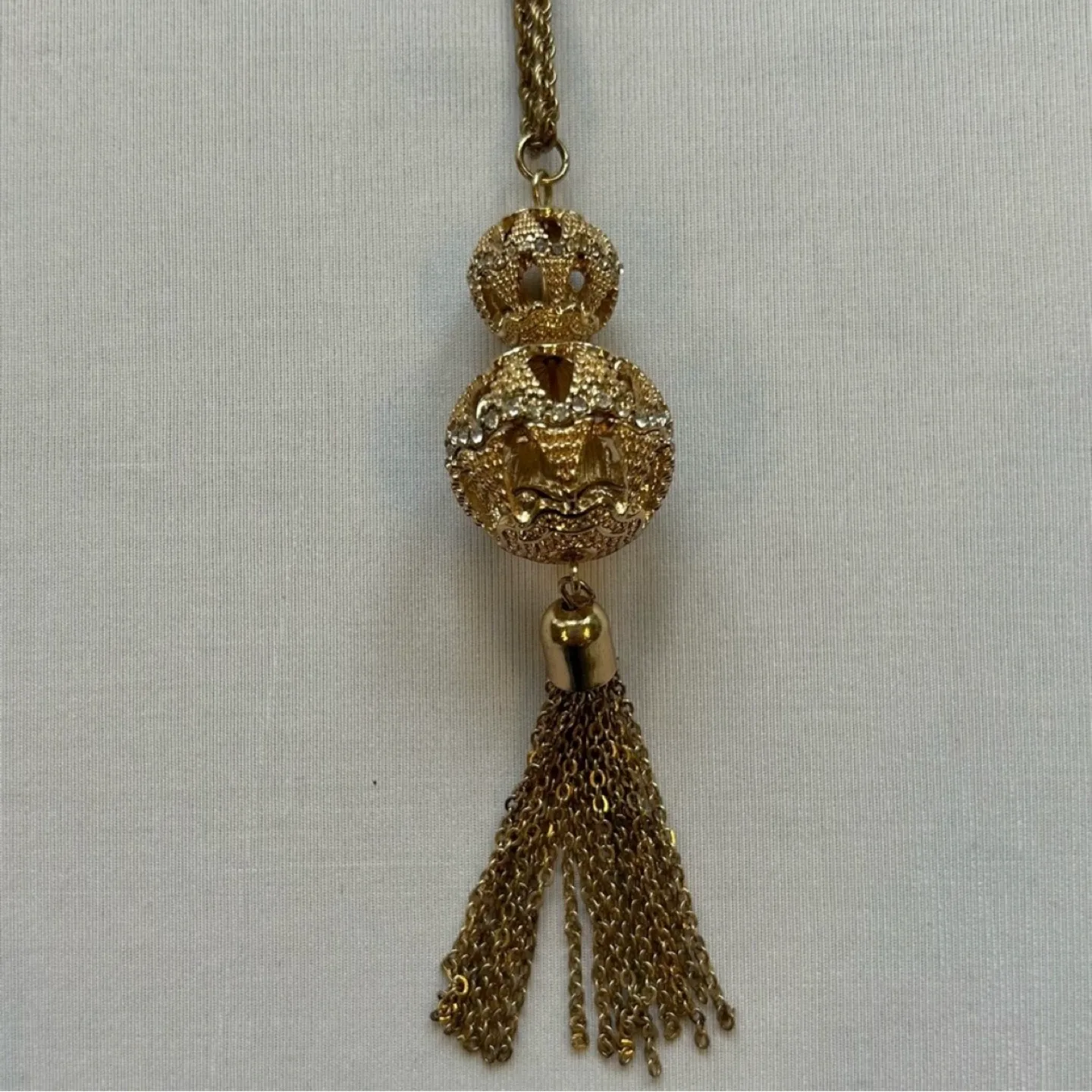 Lily Morgan Long Gold Chain Necklace Tassel Rhinestone Pendant thumbnail