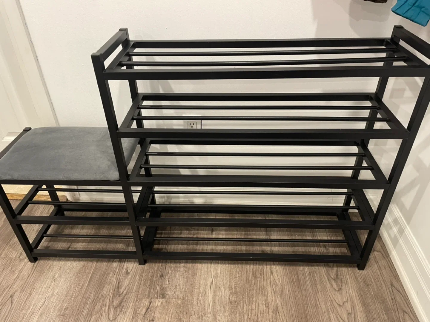 Black Metal Shoe Rack with Bench thumbnail