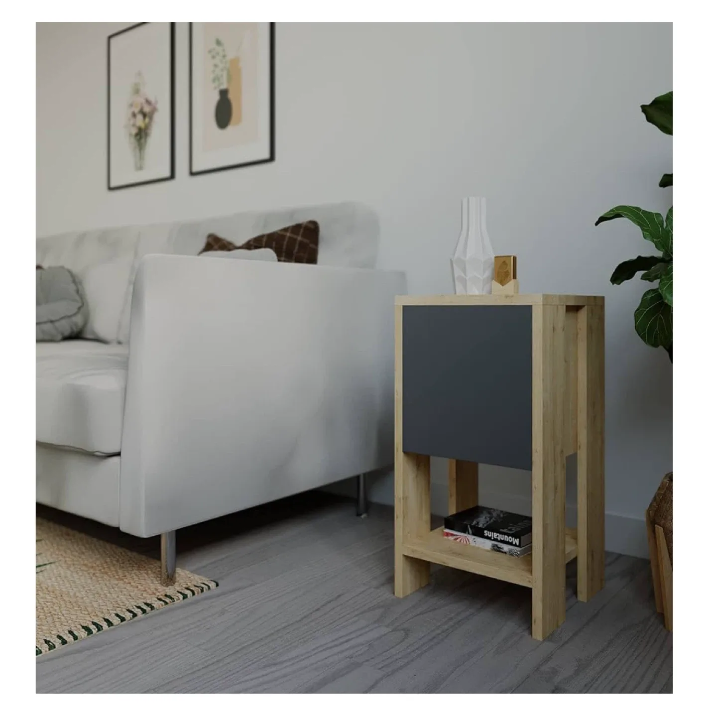 Grey & Wood Nightstand with Door image indicator(6)